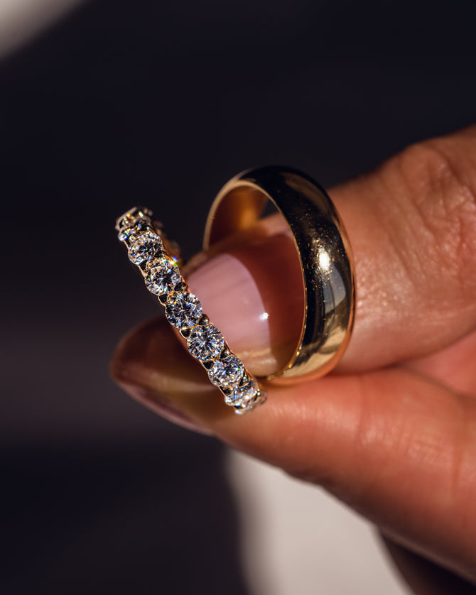 Moissanite Unisex Wedding Bands in S925 Sterling Silver with 18k Gold Ring