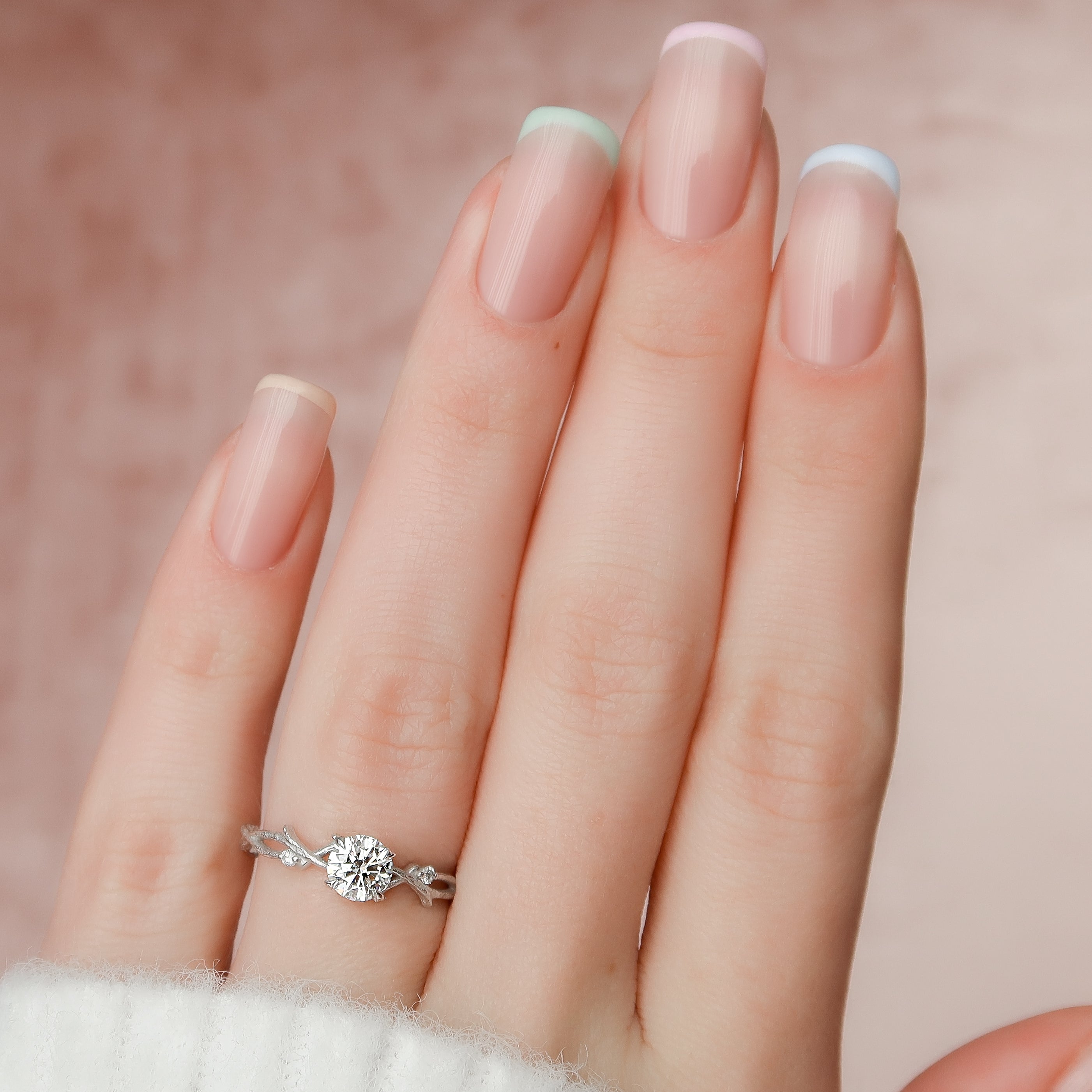 1.0 - 3.0 CT Round Cut CVD Diamond Twig Setting Engagement Ring