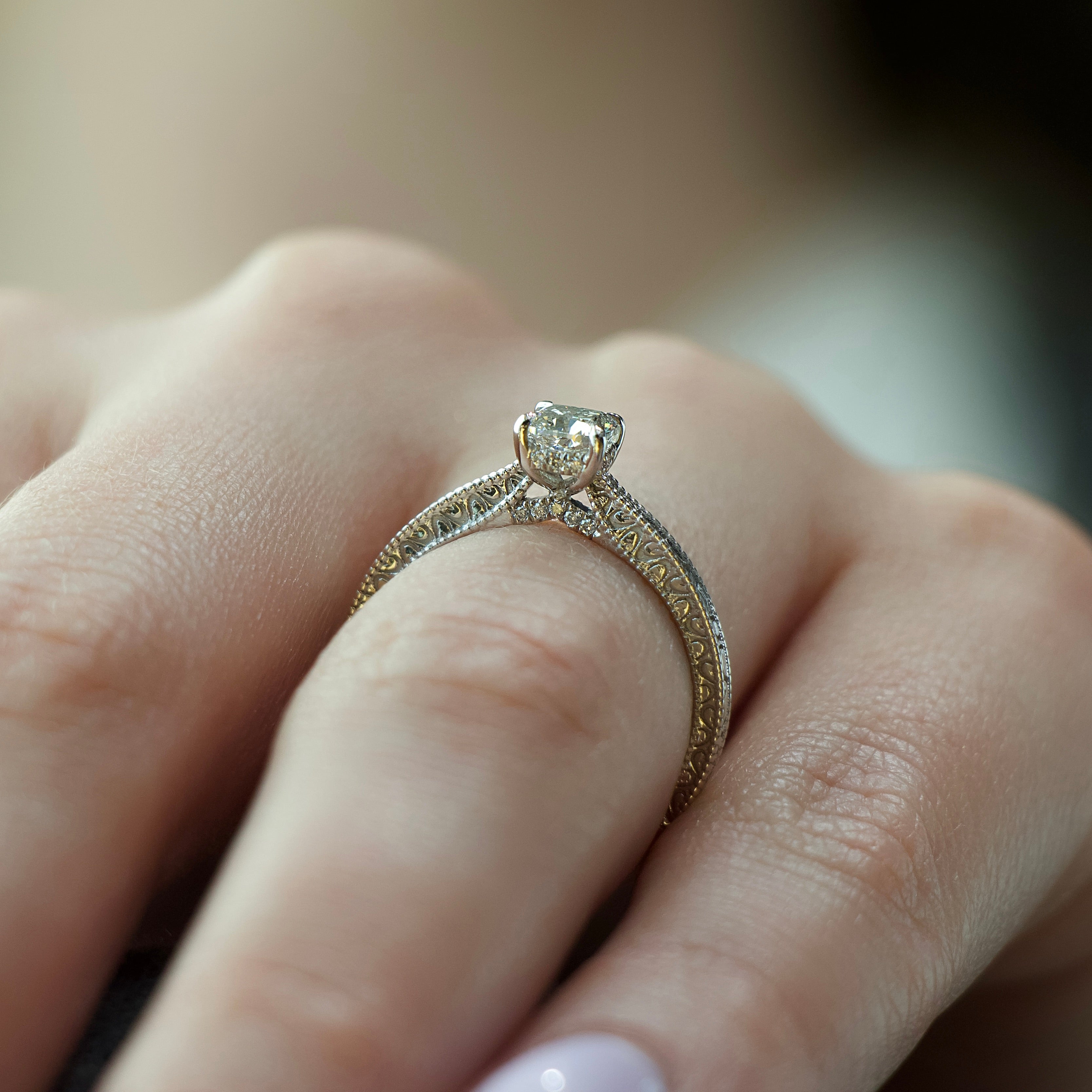 2.0 - 3.0 CT Cushion Cut Lab Grown Diamond Vintage Engagement Ring