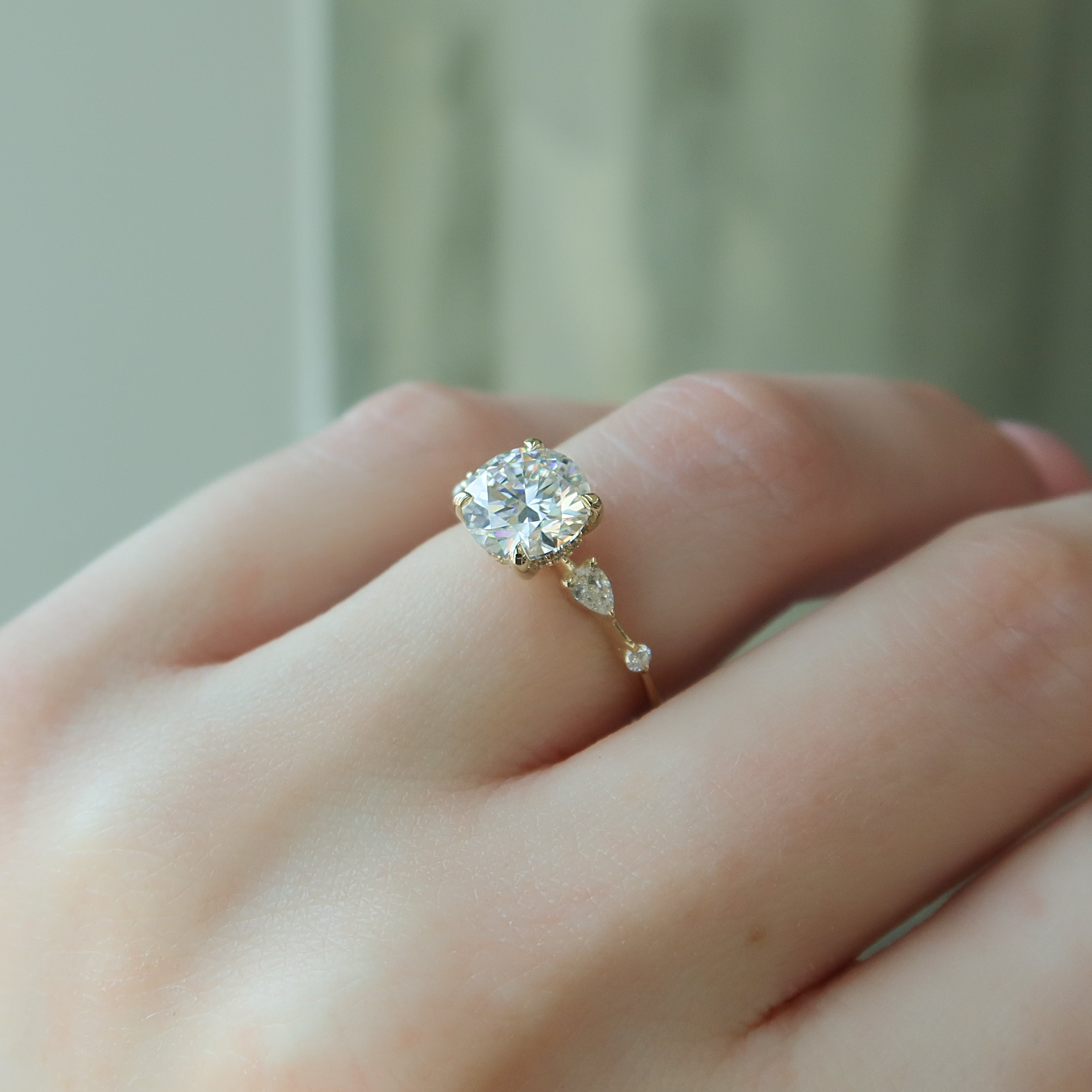 Round cut CVD diamond engagement ring with hidden halo in platinum setting