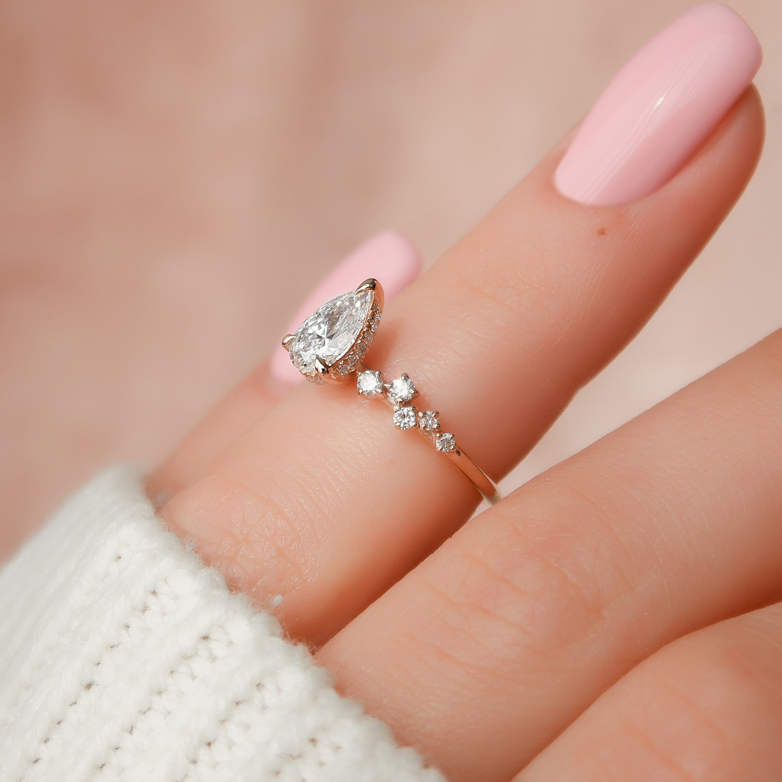 1.0- 3.0 CT Pear Cut Lab Grown Diamond Cluster Engagement Ring