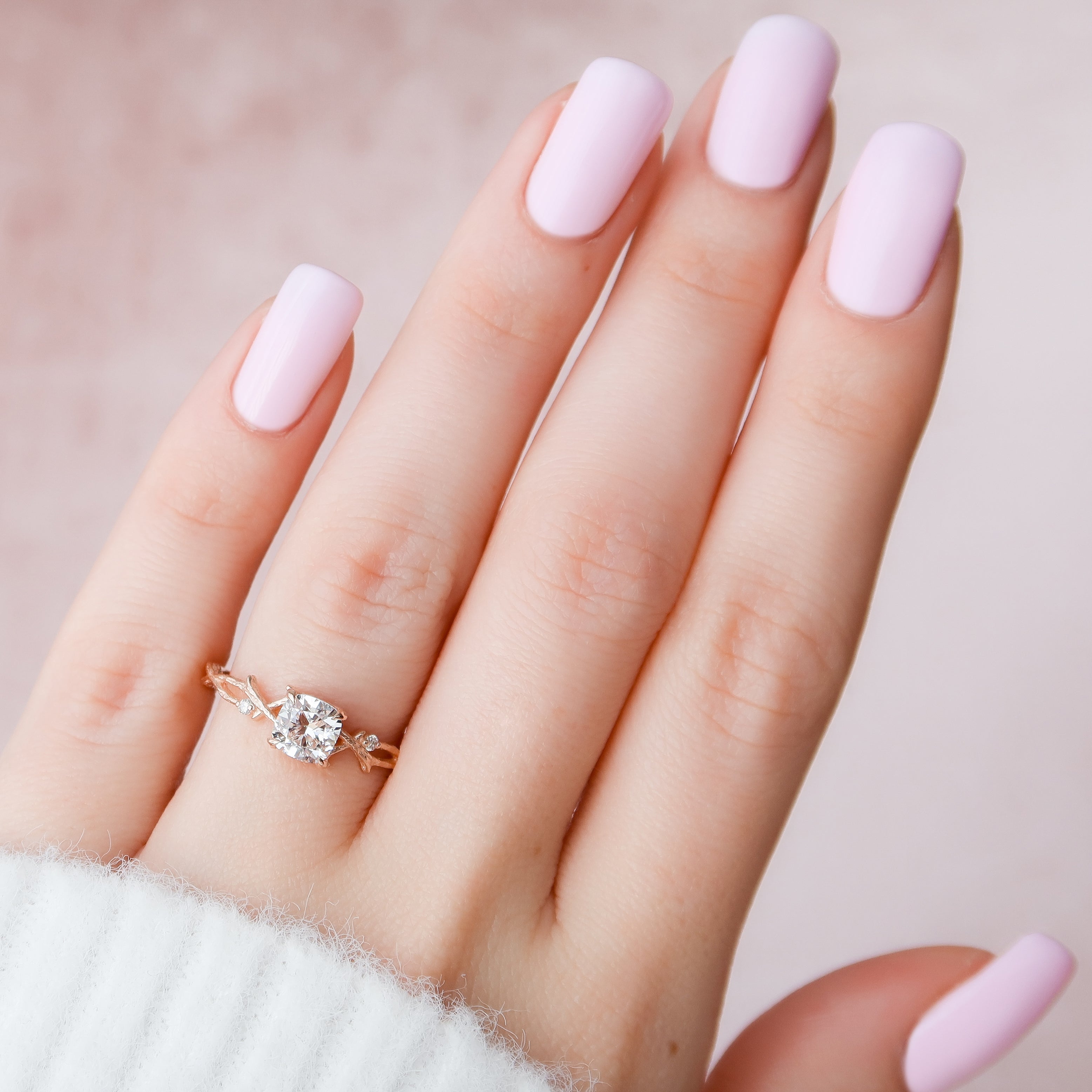 1.50 - 3.50 CT Cushion Cut Lab Grown Diamond twig Engagement Ring