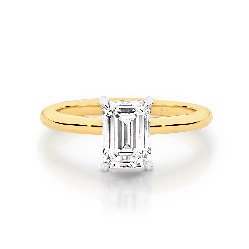 1.50 Carats Lab Grown Diamond Emerald Shape E-VS1 Hidden Halo Two Tone Engagement Ring - Camila Brown
