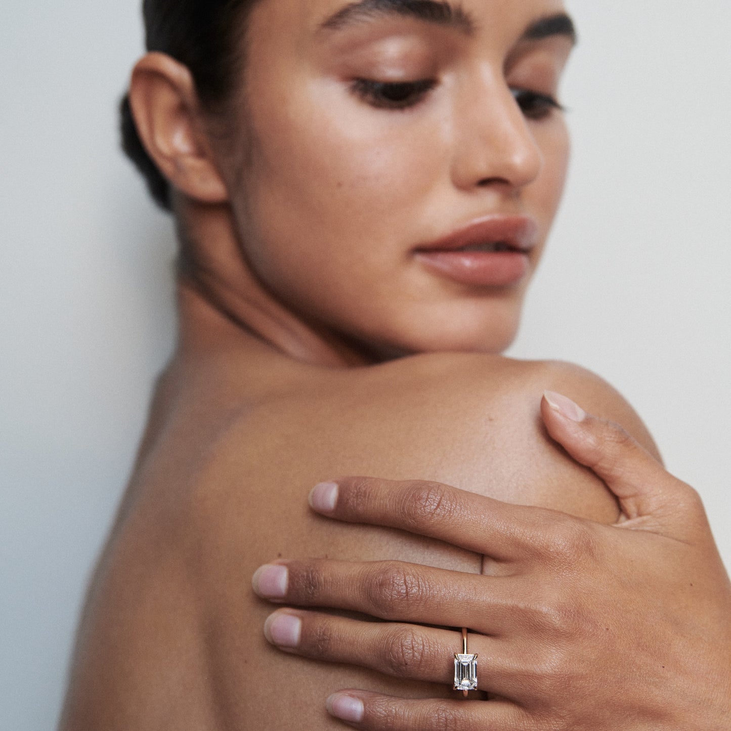 1.0 CT East West Emerald E/VS1 CVD Diamond Solitaire Engagement Ring - Camila Brown