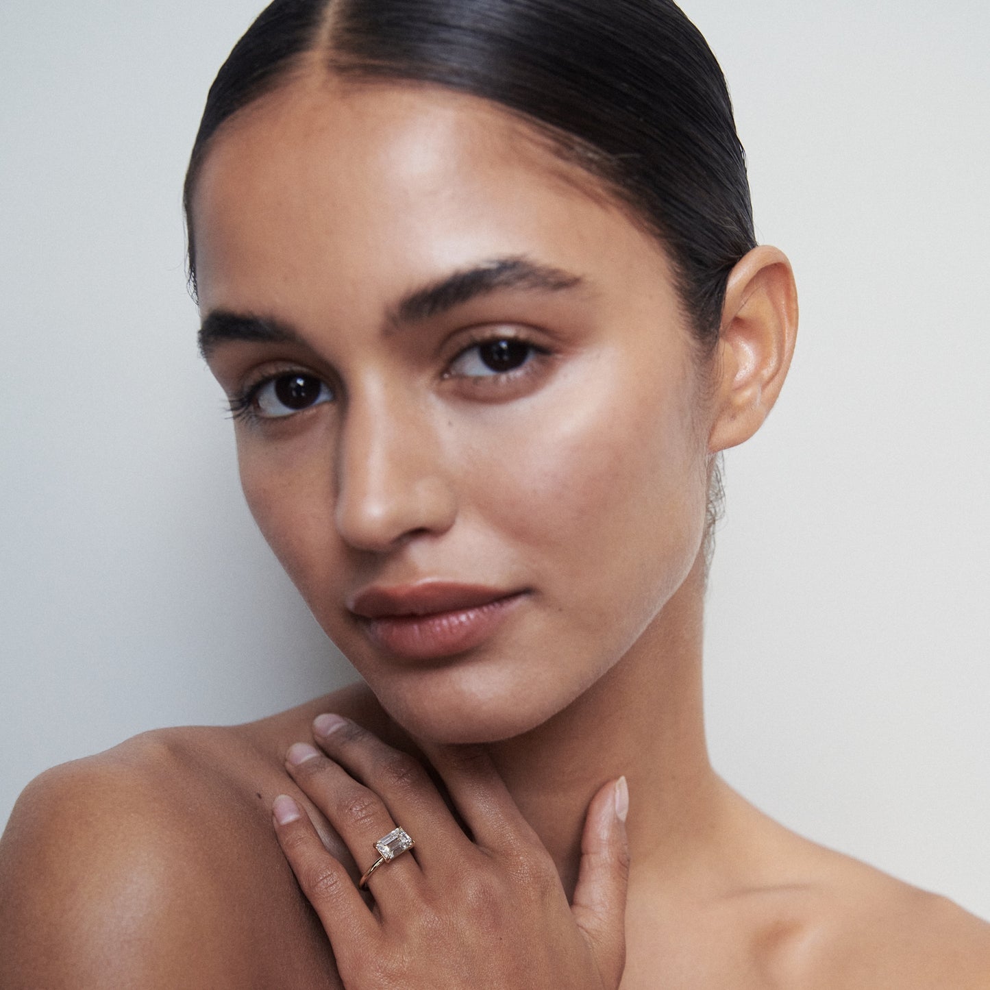 1.0 CT East West Emerald E/VS1 CVD Diamond Solitaire Engagement Ring - Camila Brown