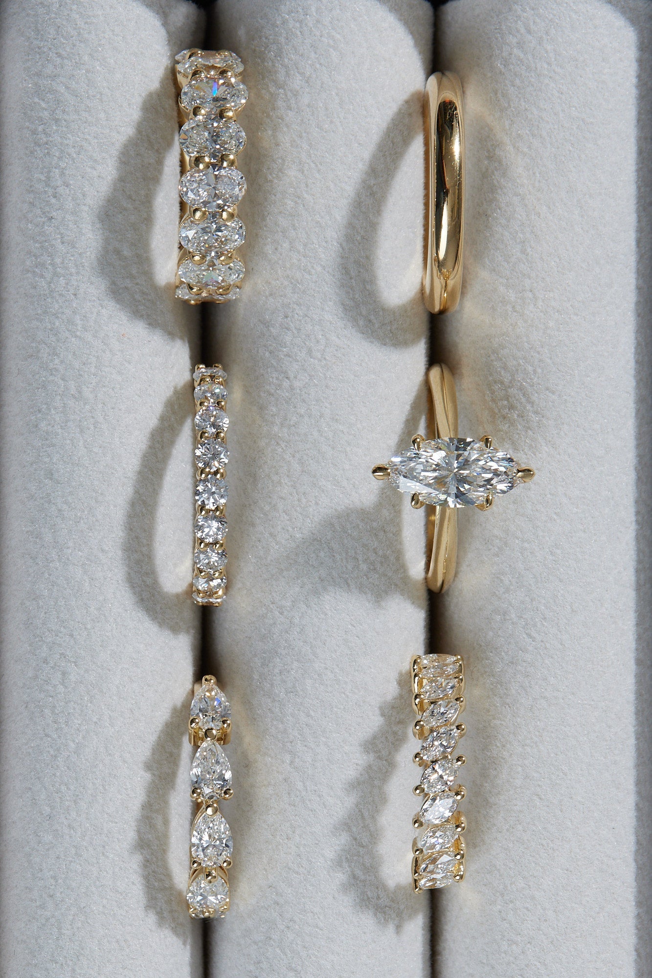 0.99 TCW Marquise Shaped Moissanite Half Eternity Wedding Band