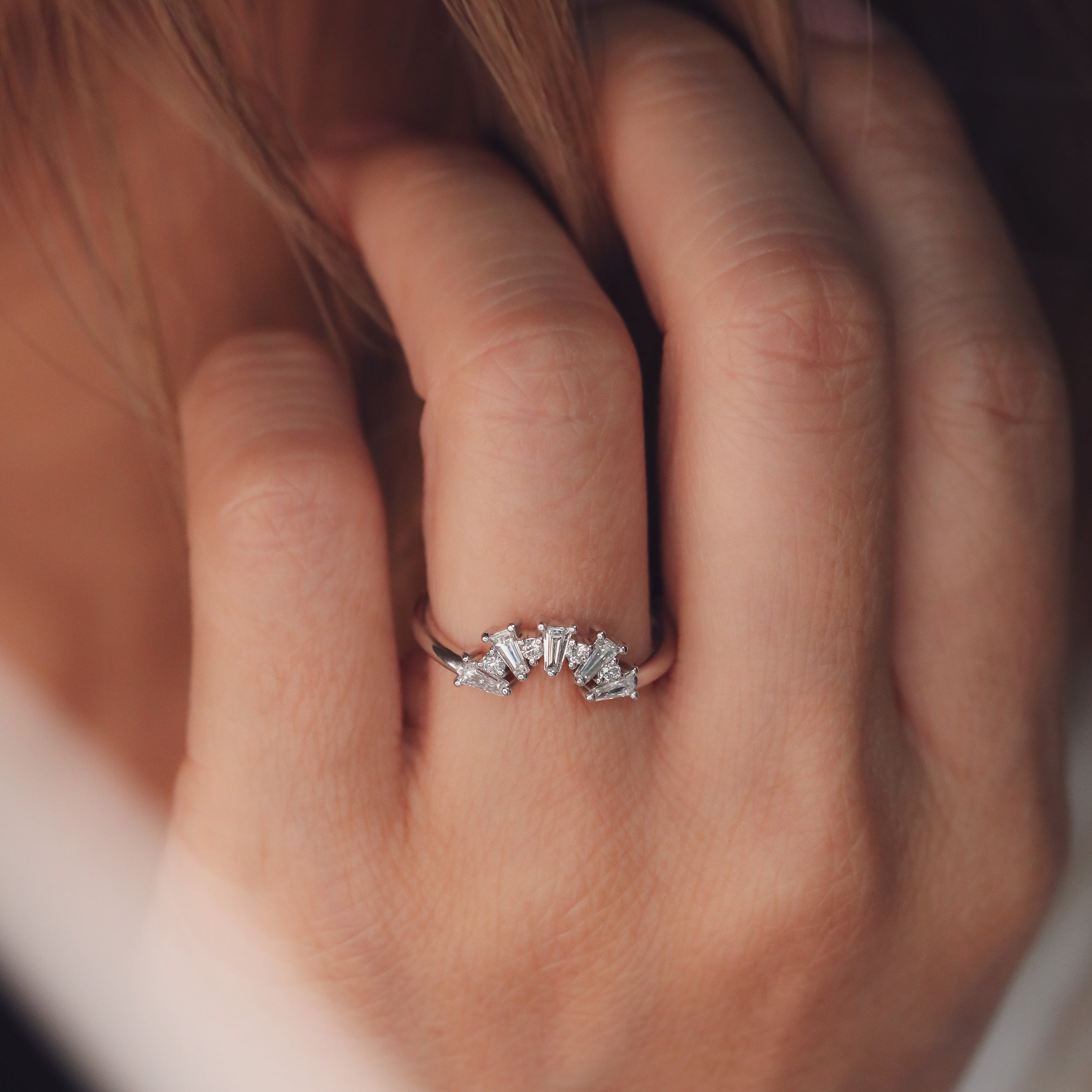 0.48 TCW Tapered Baguette & Round Lab Grown Diamond Cluster Wedding Band