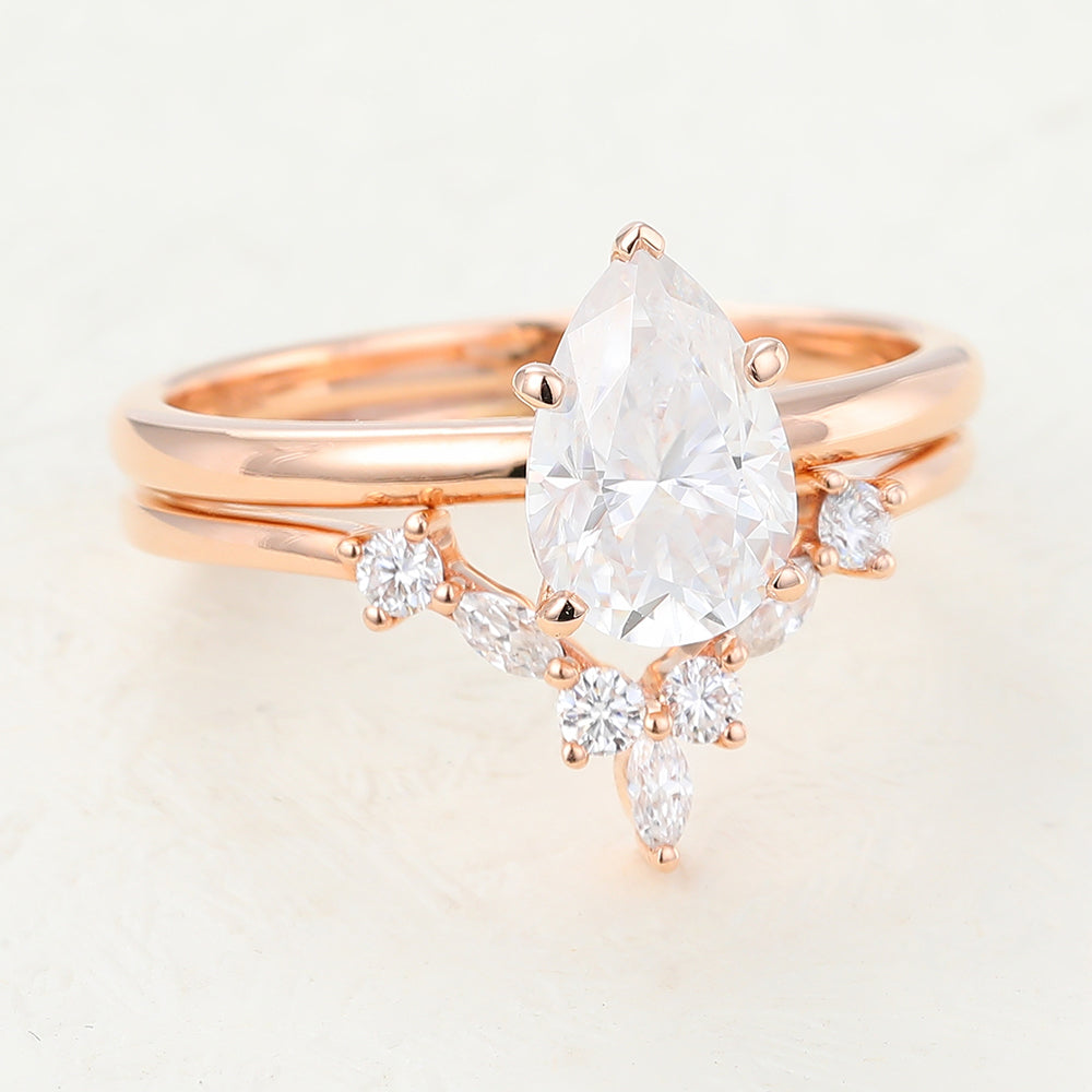 1.50 CT Pear Moissanite Solitaire Bridal Ring Set - Camila Brown