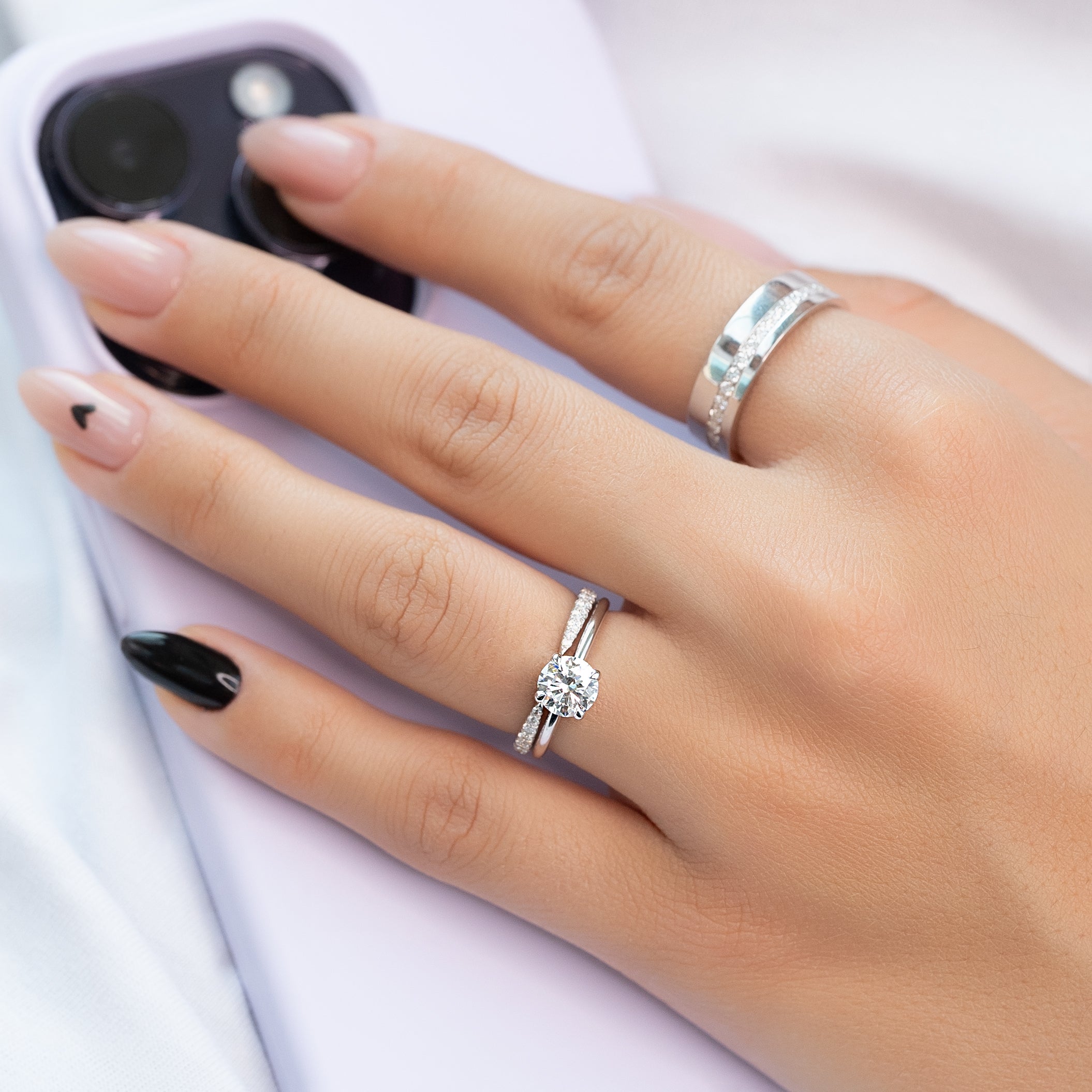 Round cut CVD diamond solitaire engagement ring in white gold setting