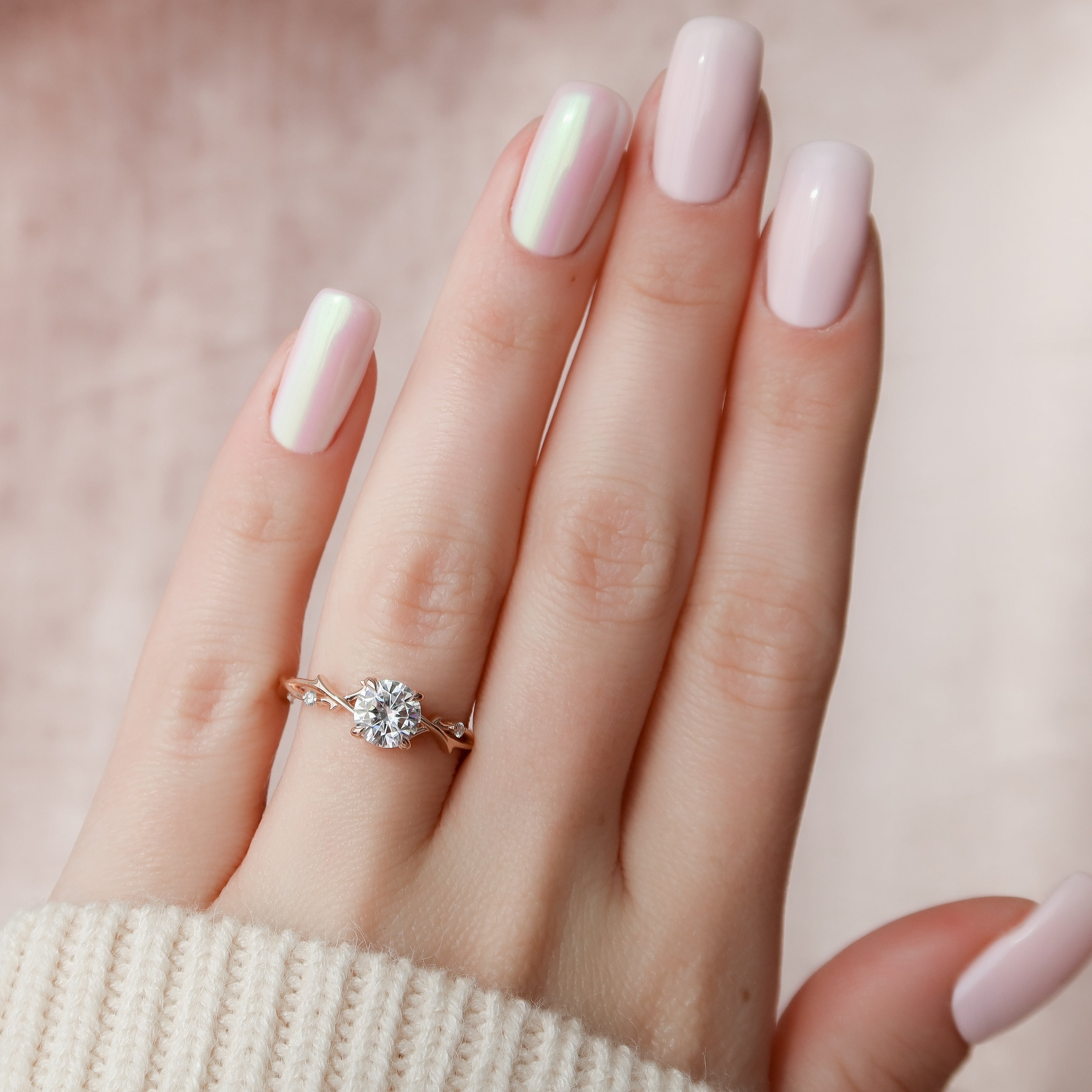 1.50 - 3.0 CT Round Cut Lab Grown Diamond Twig Setting Engagement Ring