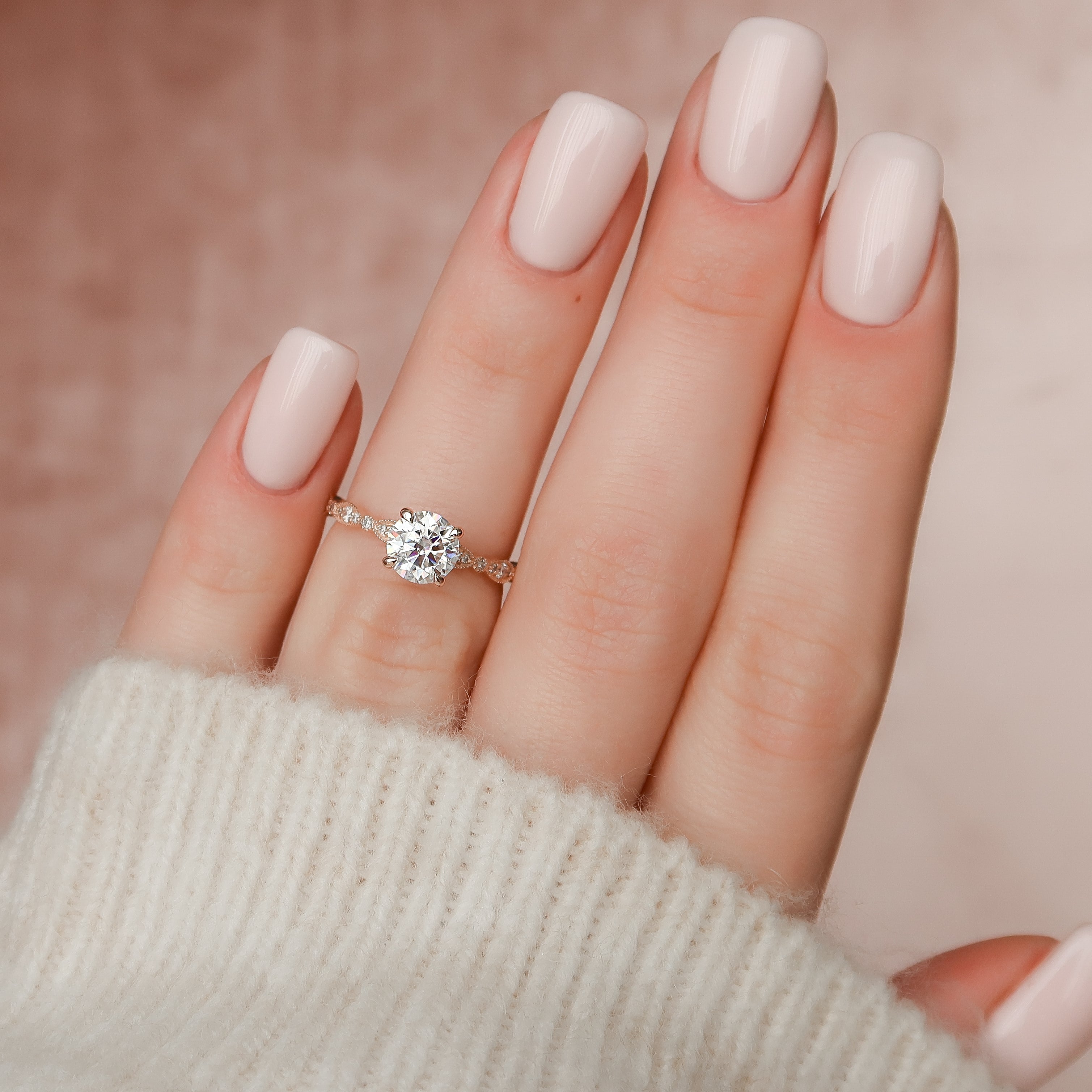 1.0 - 2.0 CT Round Cut Lab Grown Diamond art-deco Engagement Ring