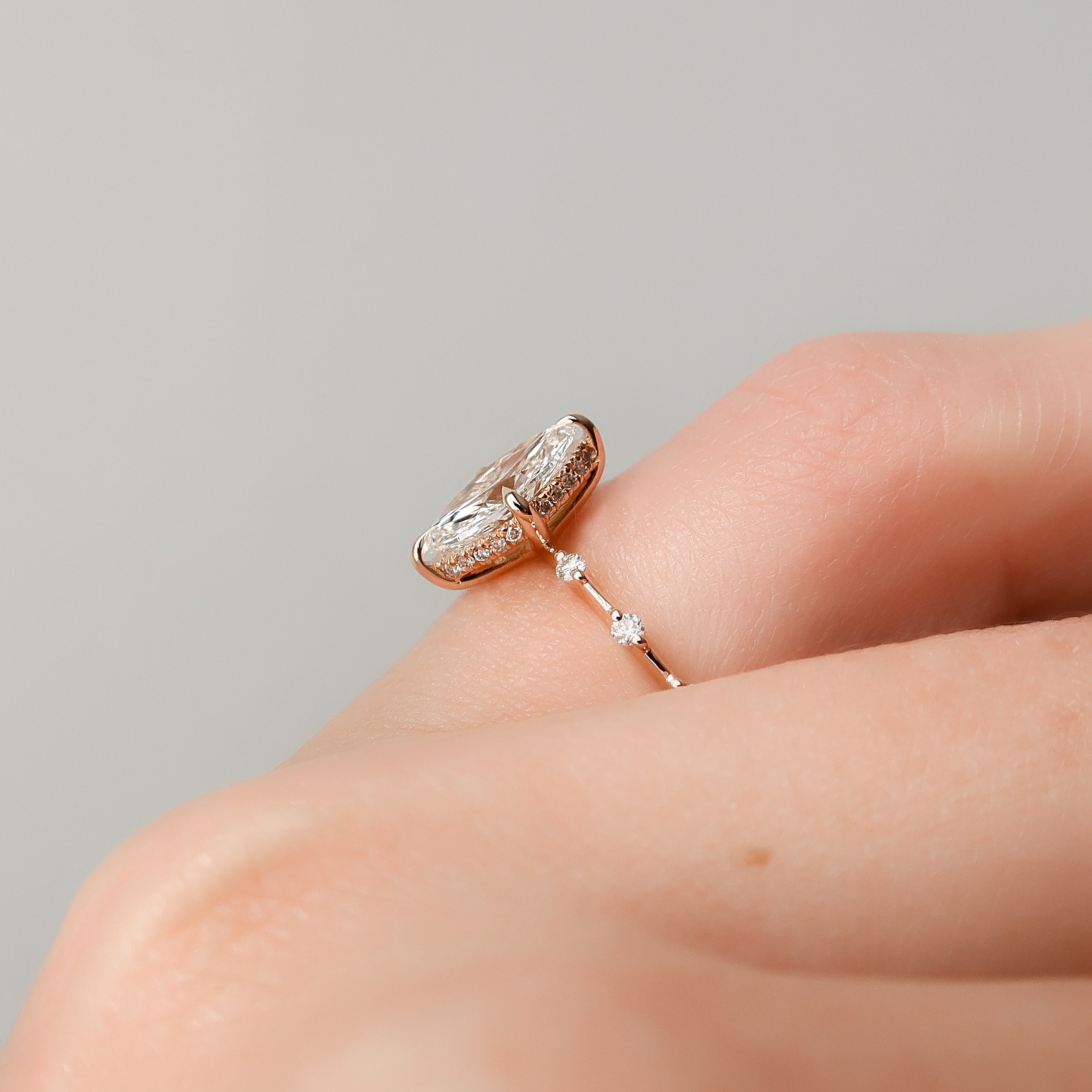 Marquise cut CVD diamond dainty engagement ring in white gold setting