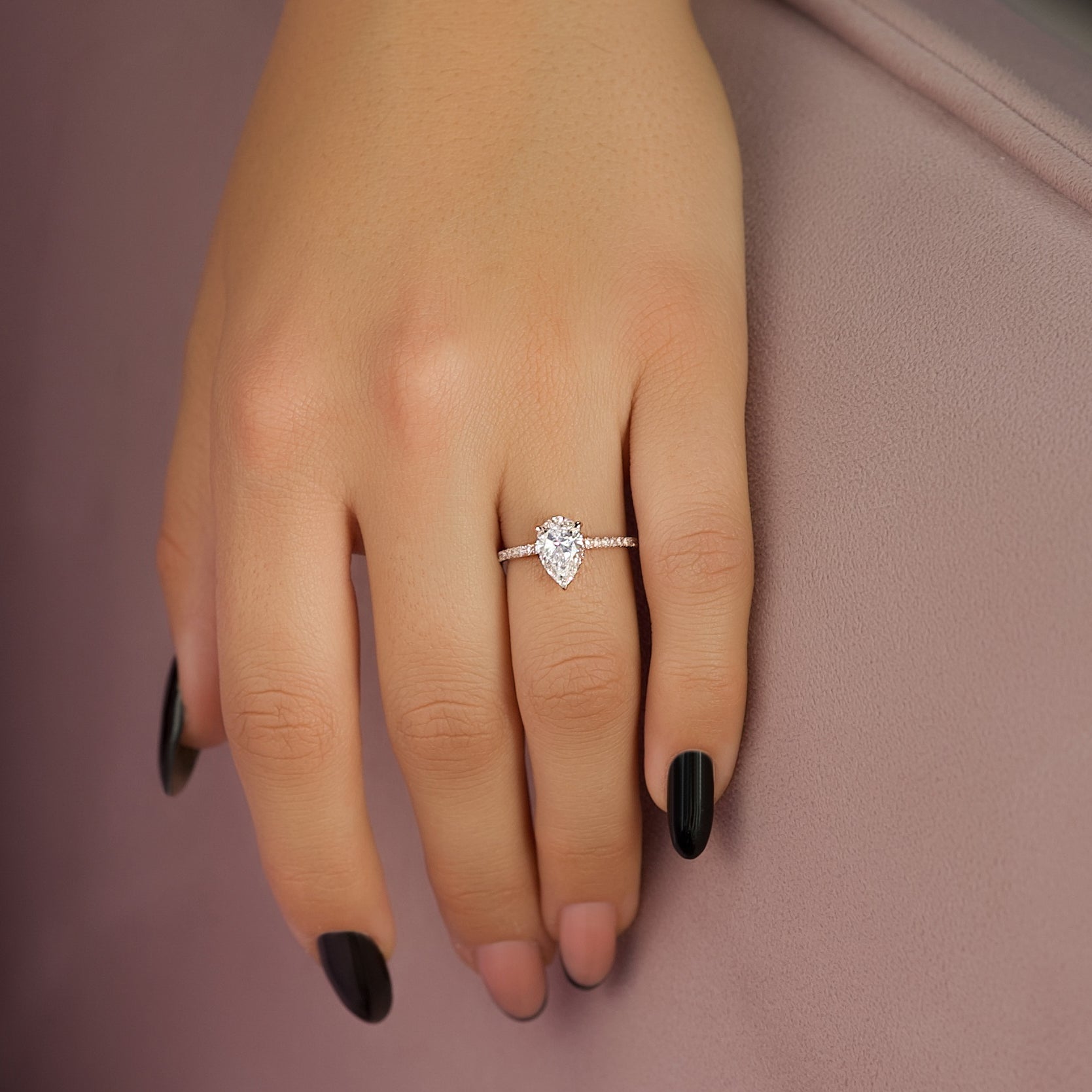2.0 - 4.0 CT Pear Cut Lab Grown Diamond Hidden Halo & Pave Engagement Ring