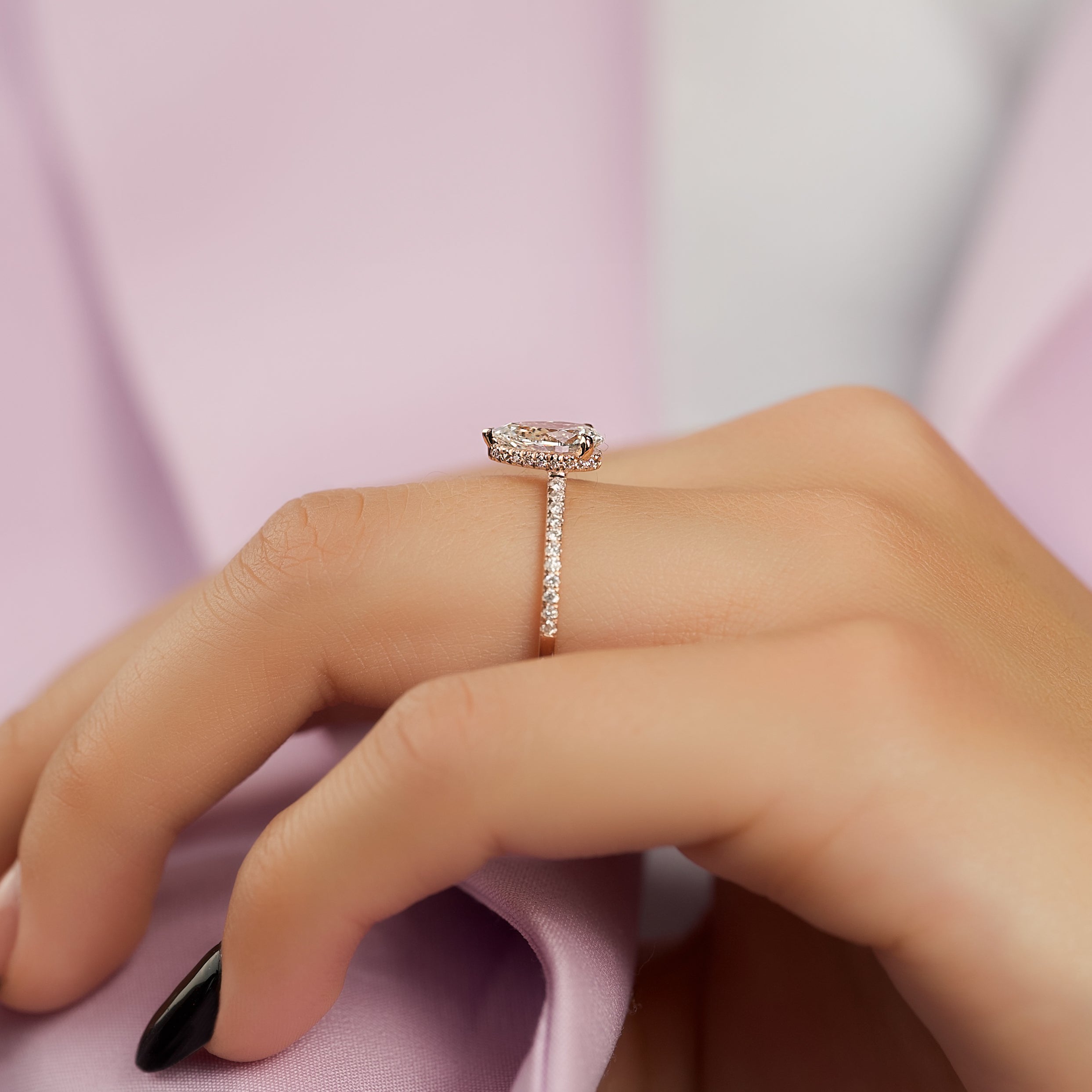 2.0 - 4.0 CT Pear Cut Lab Grown Diamond Hidden Halo & Pave Engagement Ring