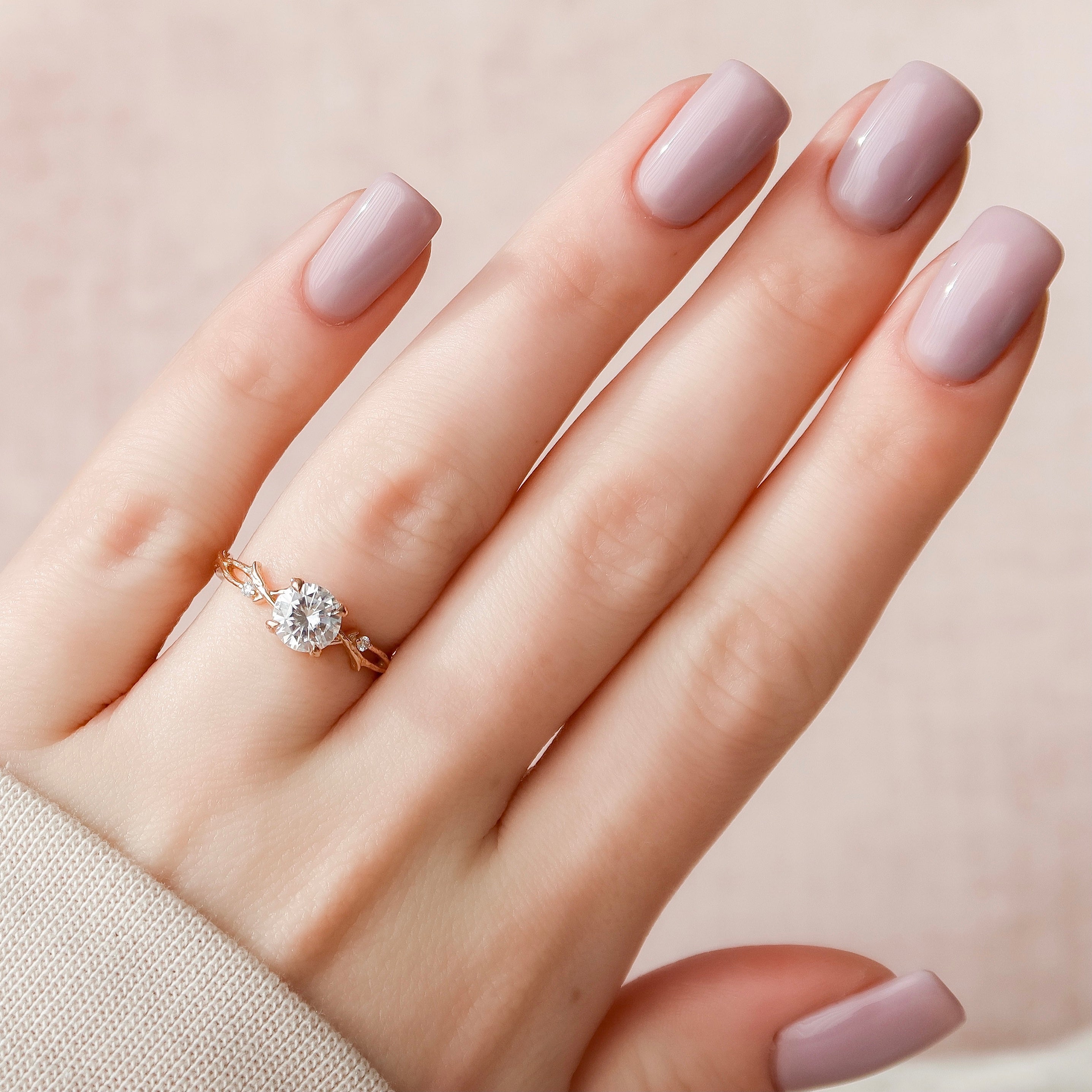 1.0 - 3.0 CT Round Cut CVD Diamond Twig Setting Engagement Ring