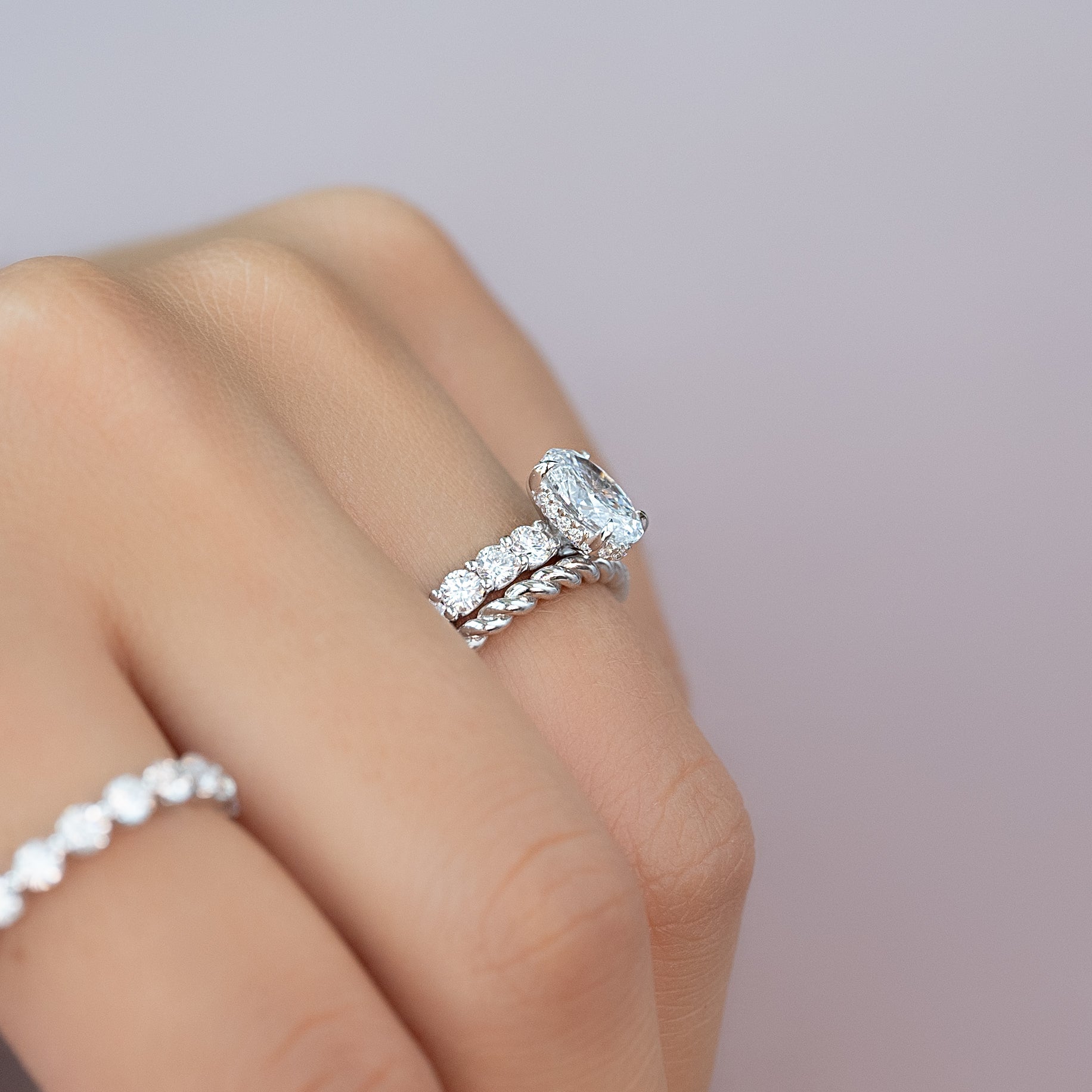 2.0 - 4.0 CT Oval Cut CVD Diamond Hidden Halo & pave Engagement Ring