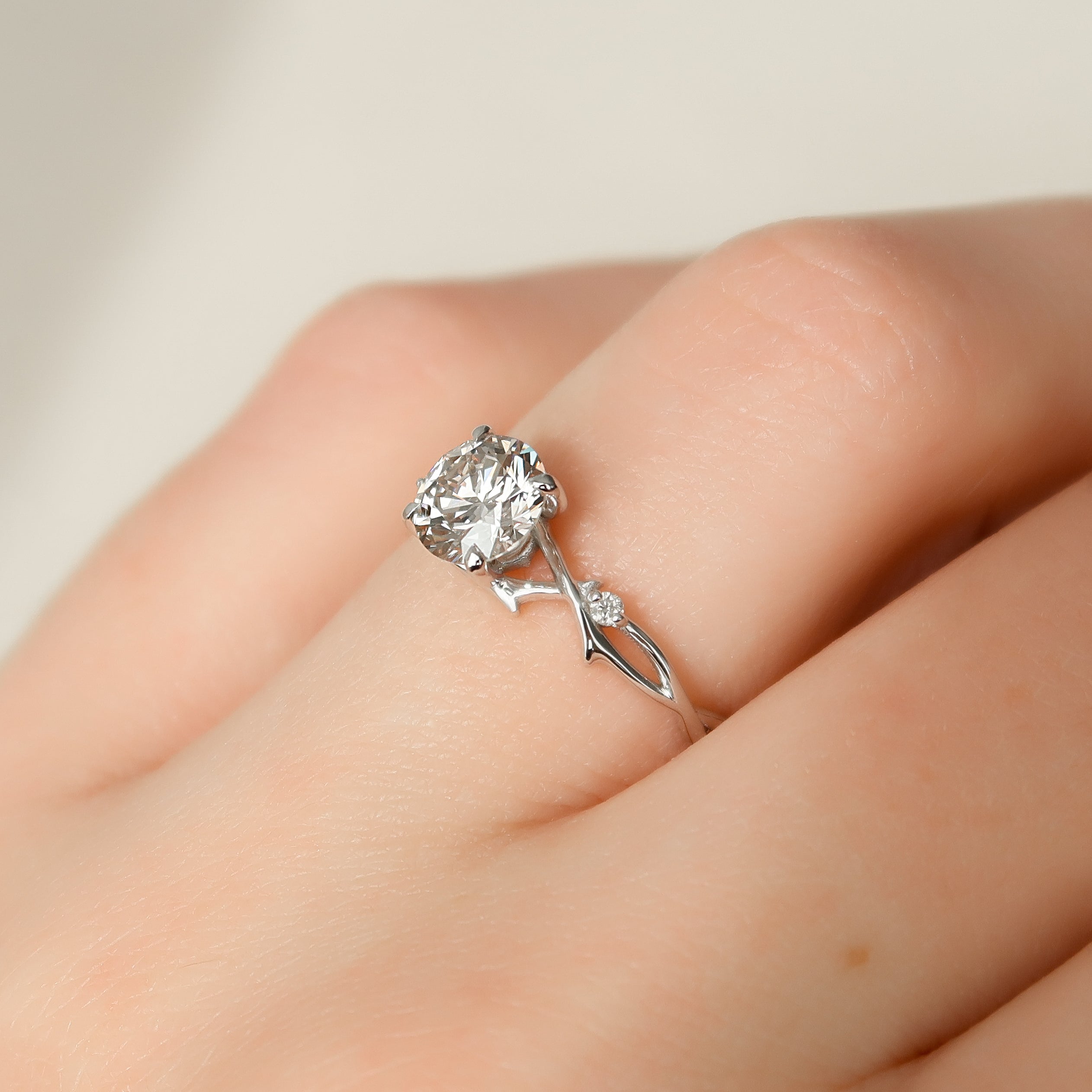 1.50 - 3.0 CT Round Cut Lab Grown Diamond Twig Setting Engagement Ring