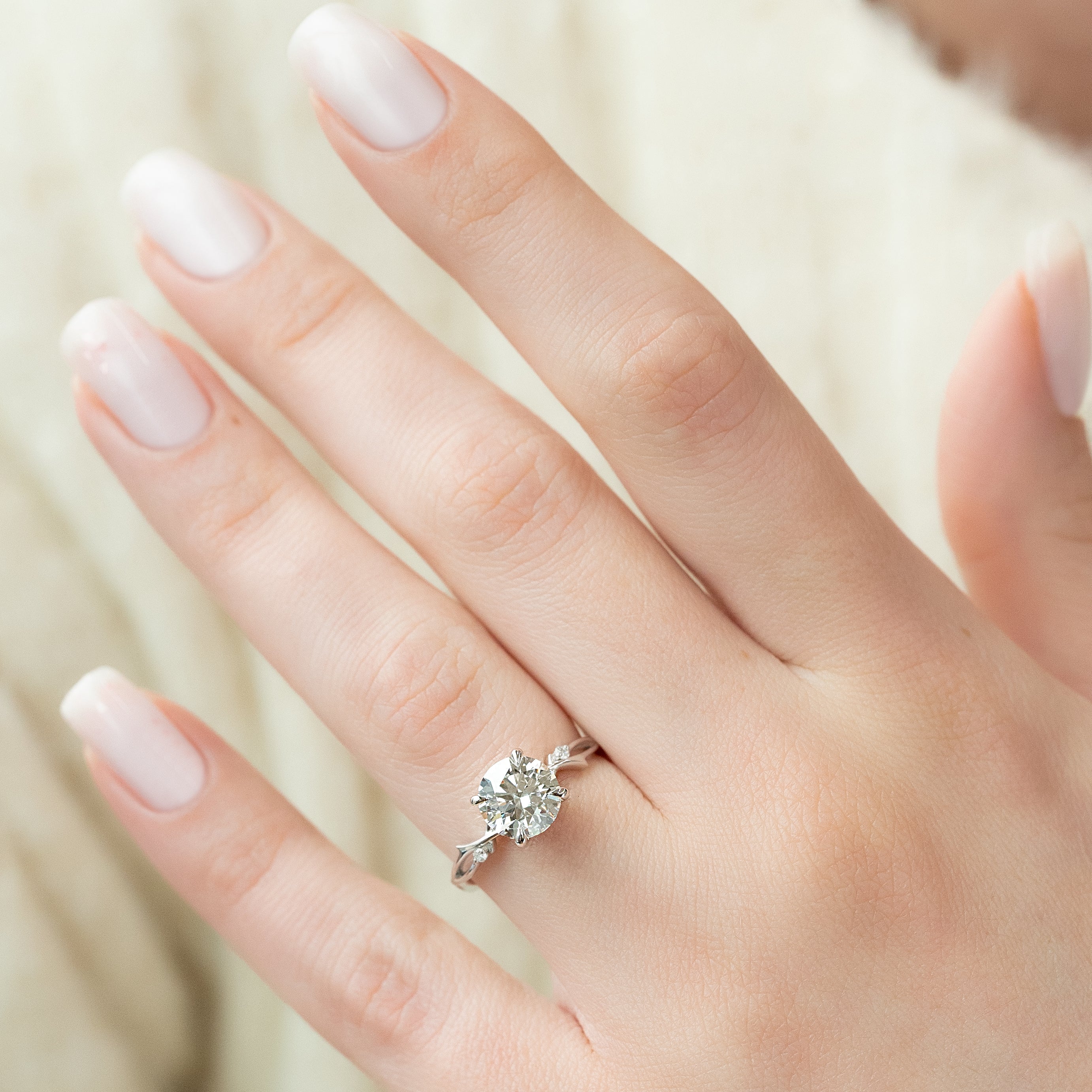 1.50 - 3.0 CT Round Cut Lab Grown Diamond Twig Setting Engagement Ring