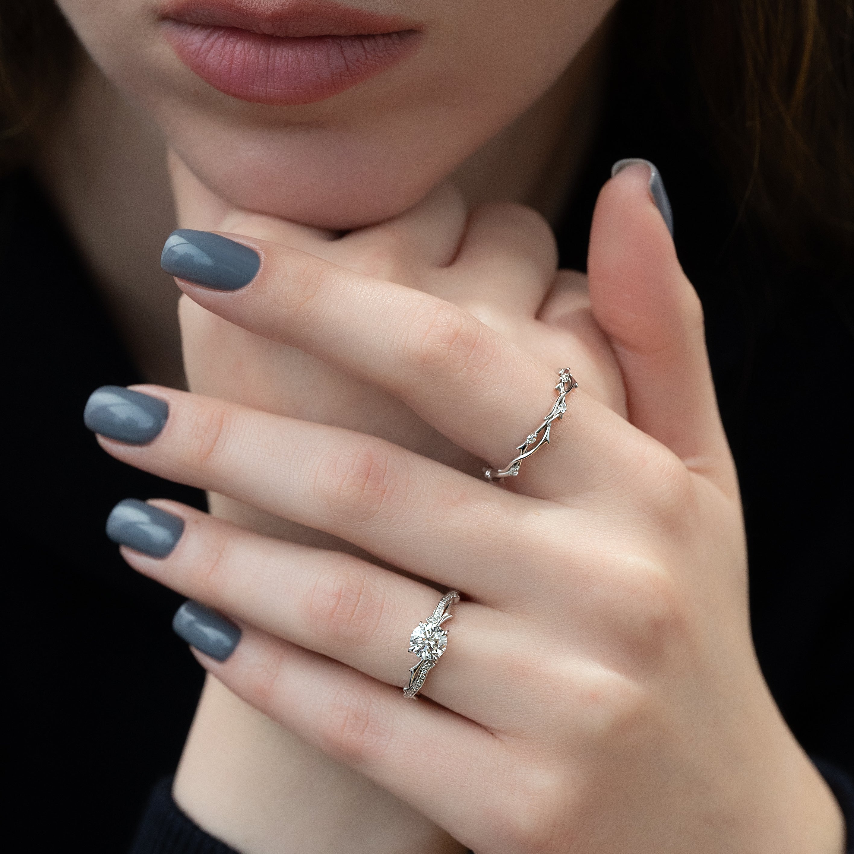 1.0 - 3.0 CT Round Cut Lab Grown Diamond Twig Setting Engagement Ring