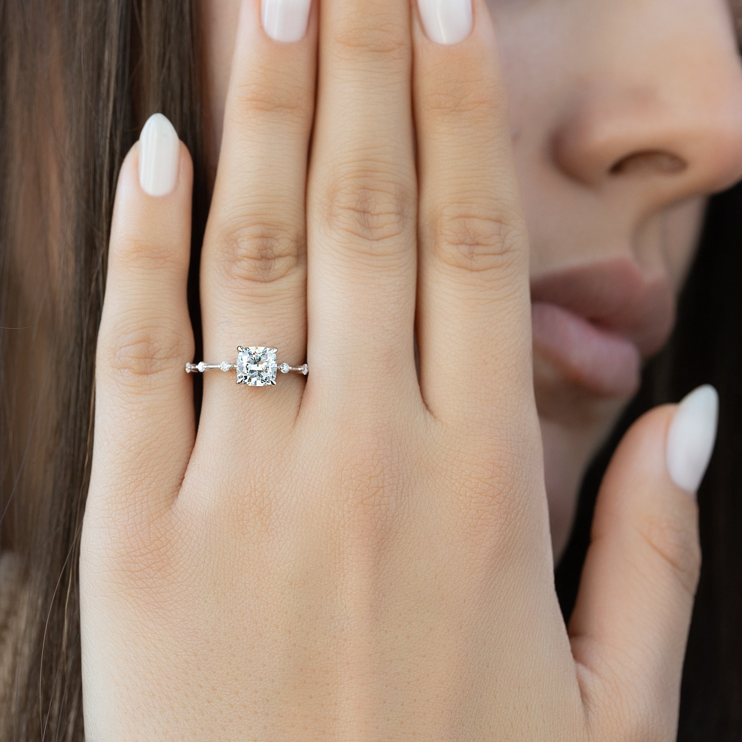 1.0 - 3.0 CT Cushion Cut Lab Grown Diamond Dainty Engagement Ring