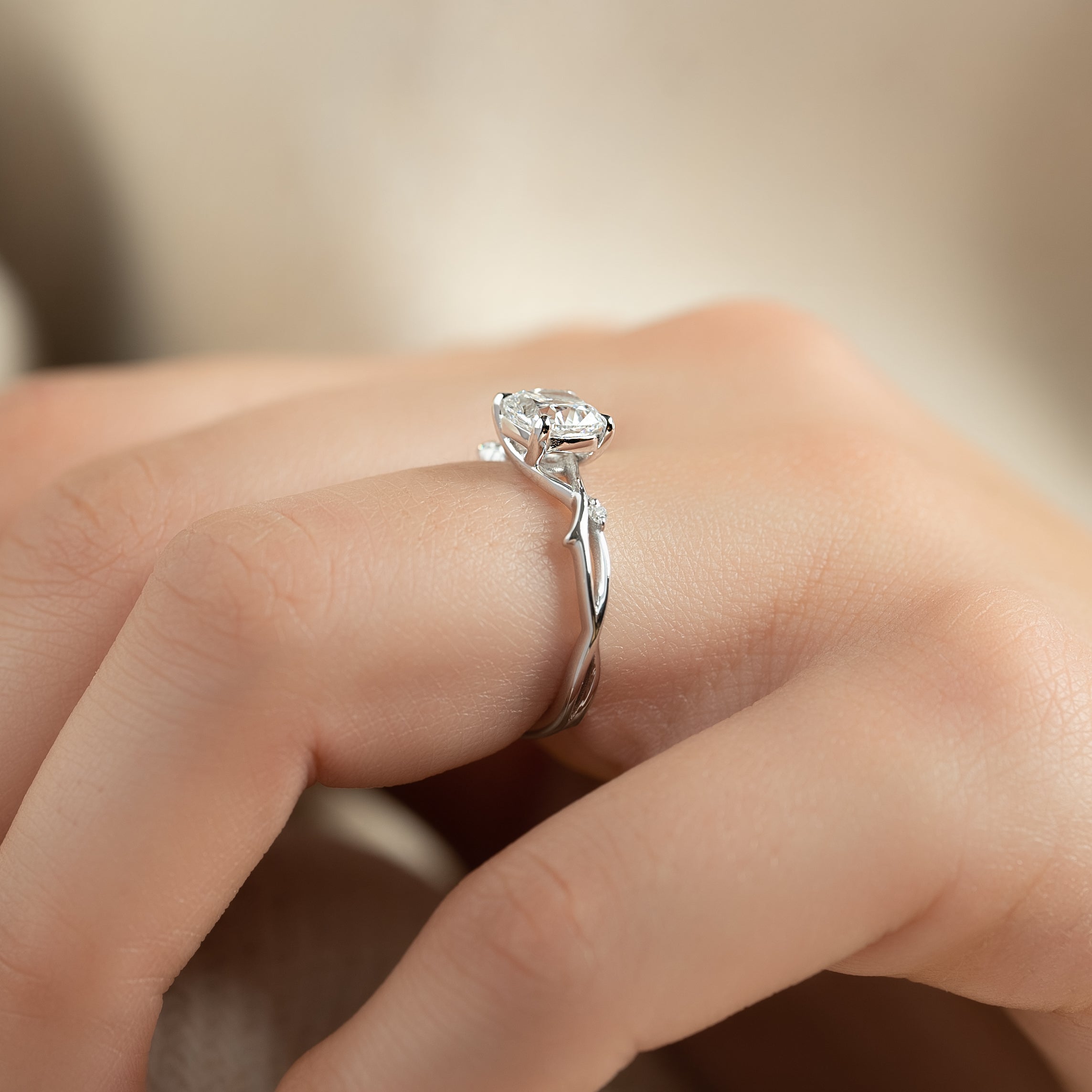 1.50 - 3.50 CT Cushion Cut Lab Grown Diamond twig Engagement Ring
