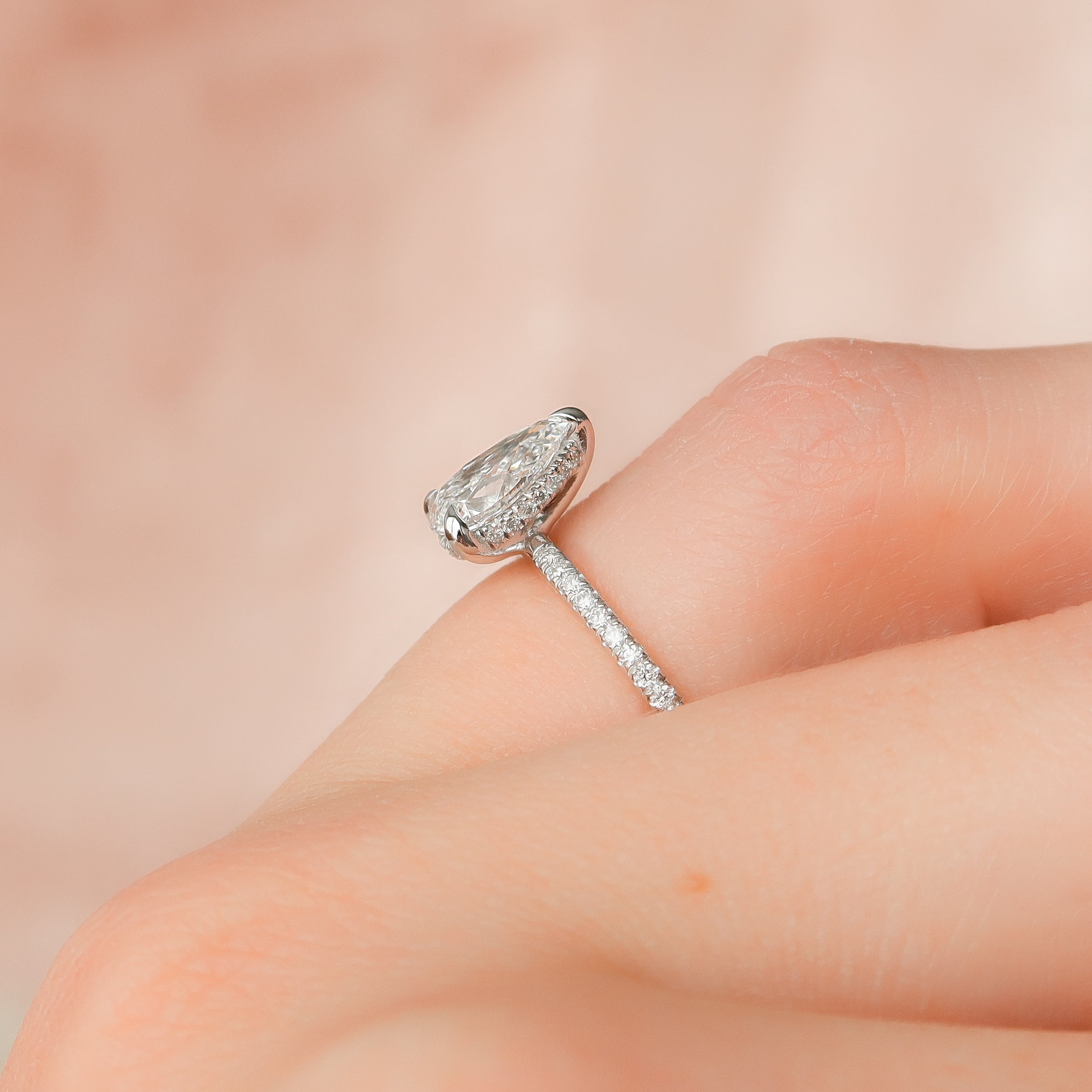 1.0 - 3.0 CT Pear Cut Lab Grown Diamond Hidden Halo & Pave Engagement Ring