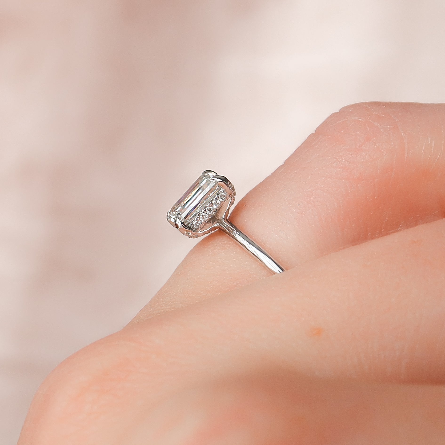 1.0 - 3.0 CT Emerald Cut Lab Grown Diamond Hidden Halo Engagement Ring