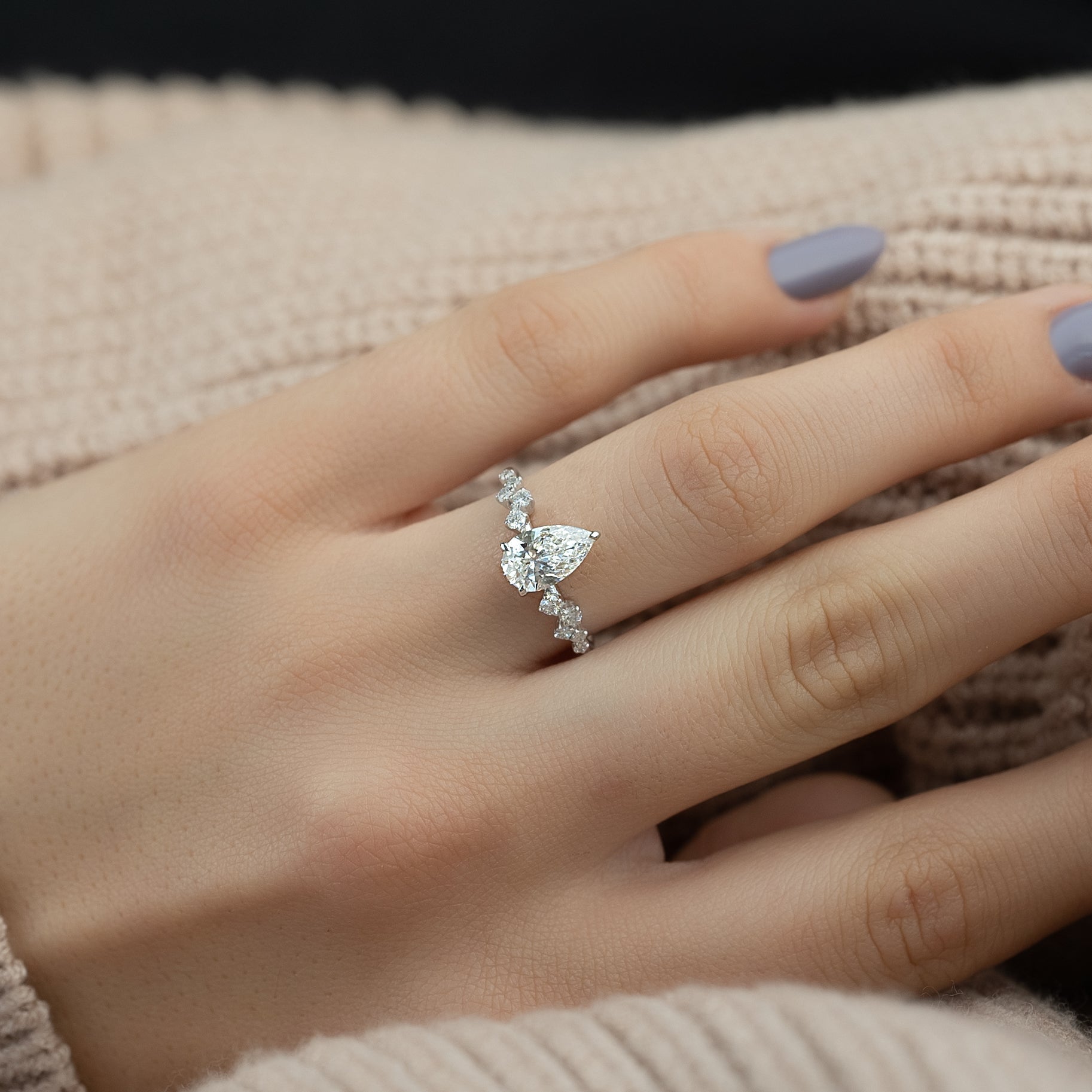 1.0- 3.0 CT Pear Cut Lab Grown Diamond Cluster Engagement Ring