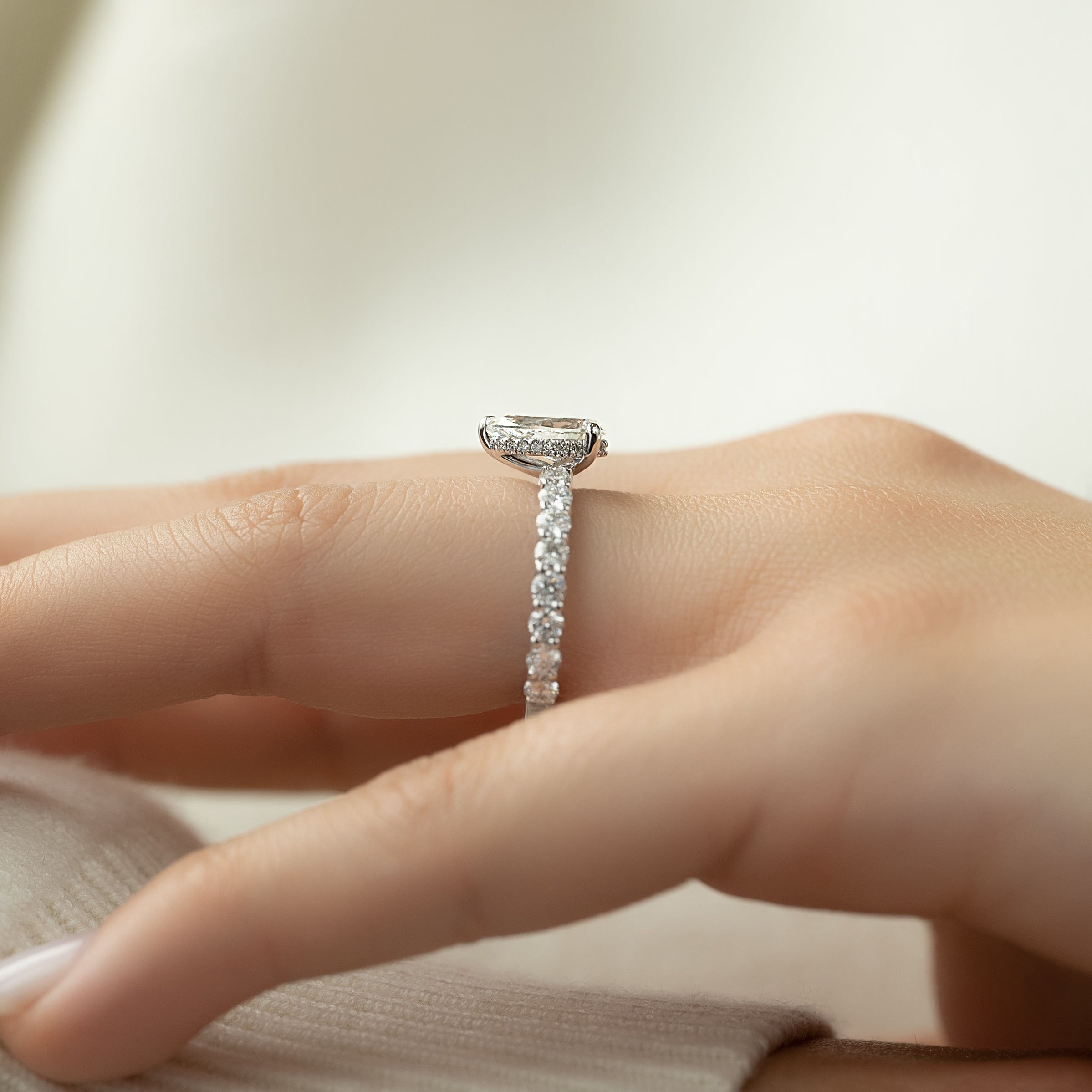 2.0 - 4.0 CT Pear Cut Lab Grown Diamond Hidden Halo & Pave Engagement Ring