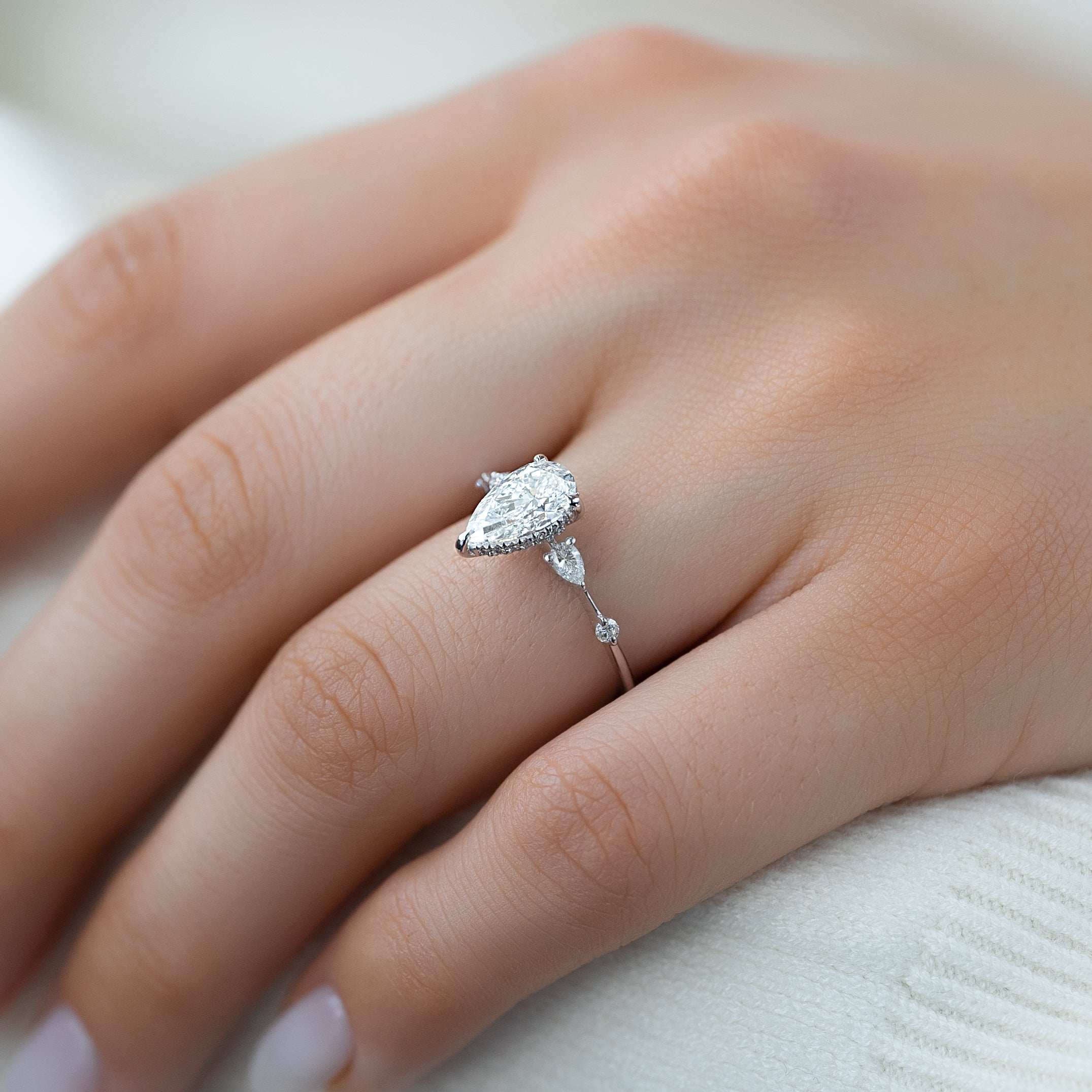 1.0 - 3.0 CT Pear Cut Lab Grown Diamond Hidden Halo Engagement Ring