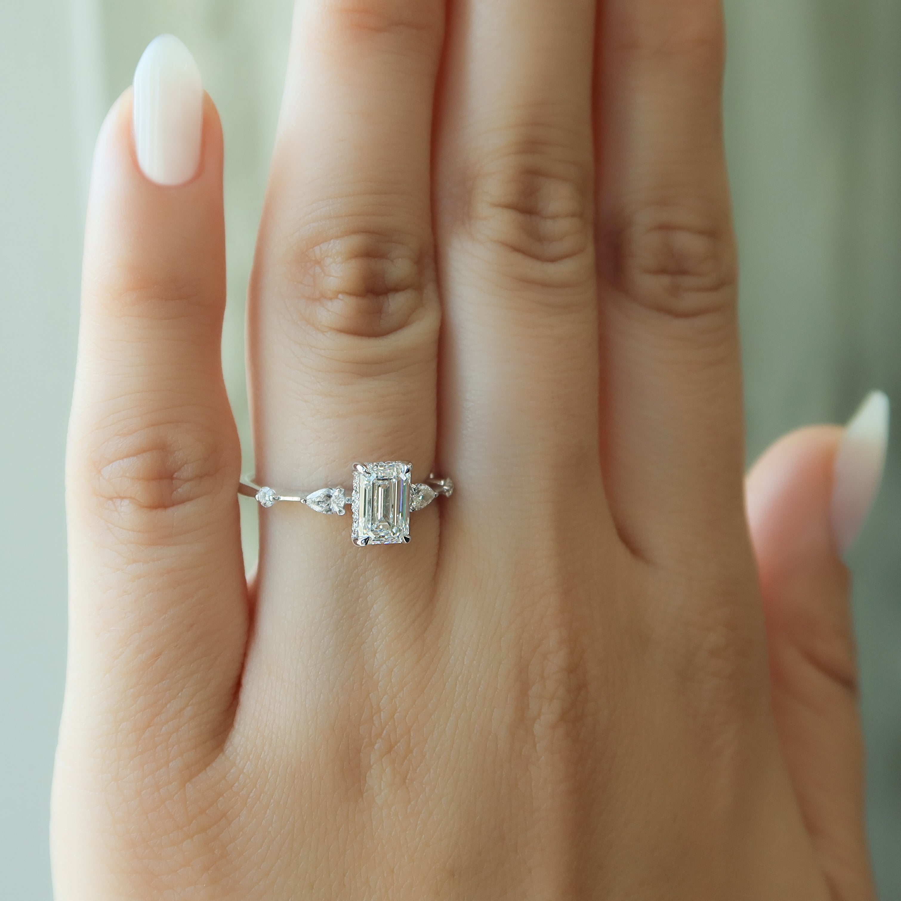 1.0 - 3.0 CT Emerald Cut Lab Grown Diamond Five Stone Engagement Ring