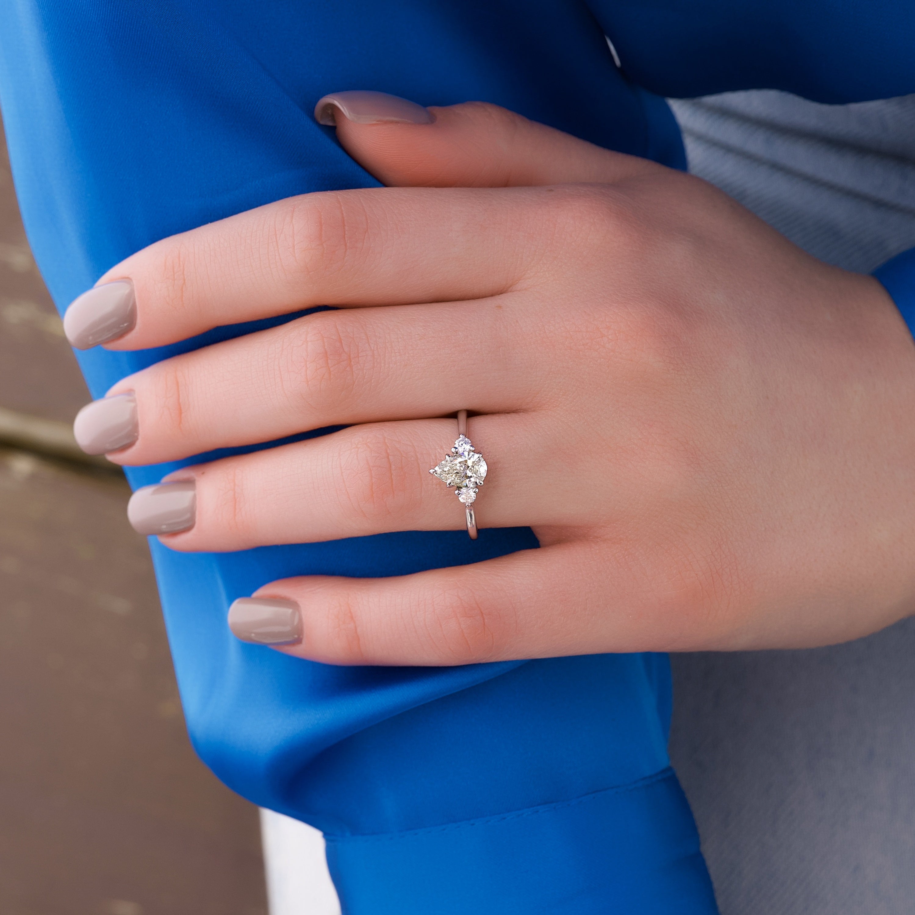1.0 - 3.0 CT Pear Cut  Lab Grown Diamond Three Stone Engagement Ring