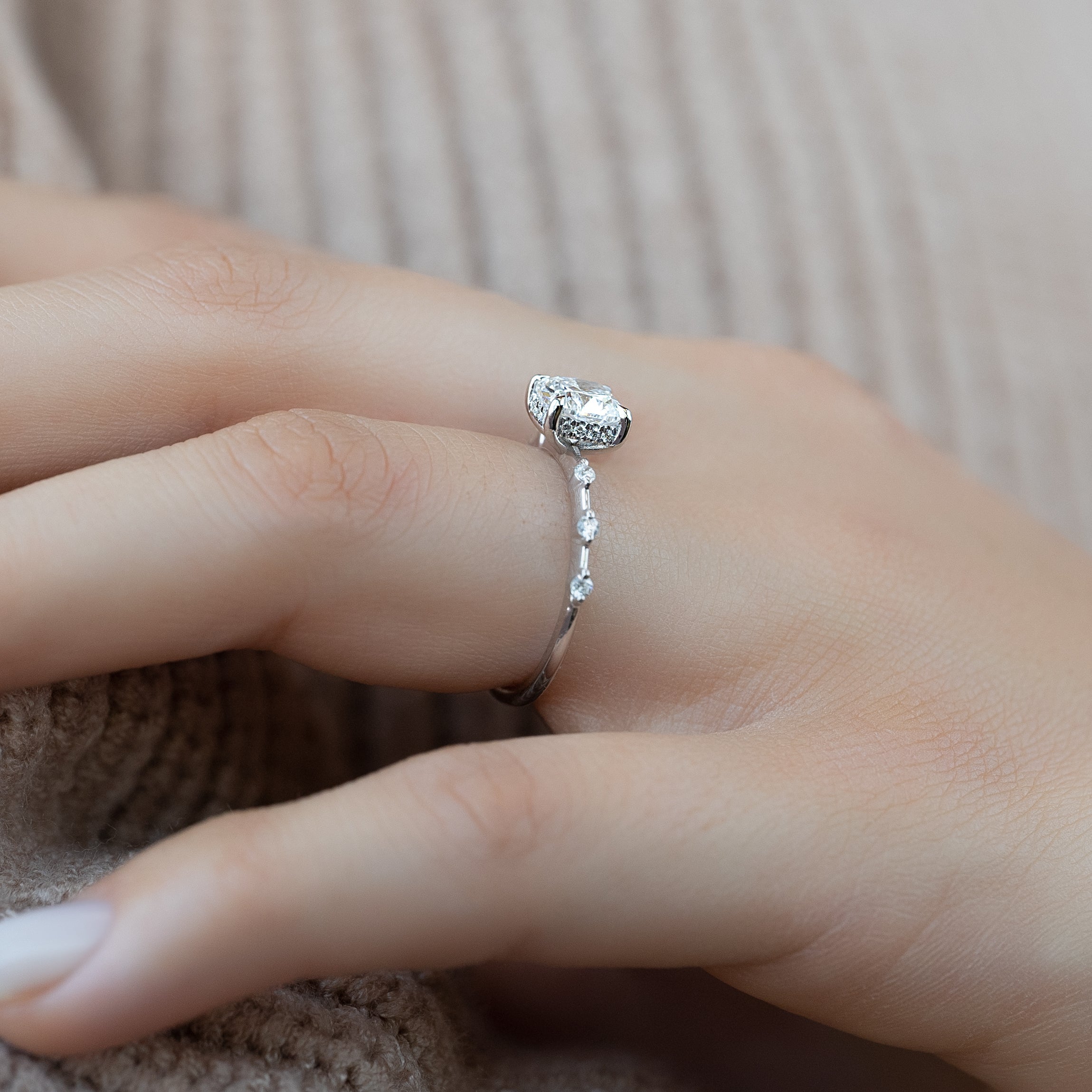 1.0 - 3.0 CT Cushion Cut Lab Grown Diamond Dainty Engagement Ring