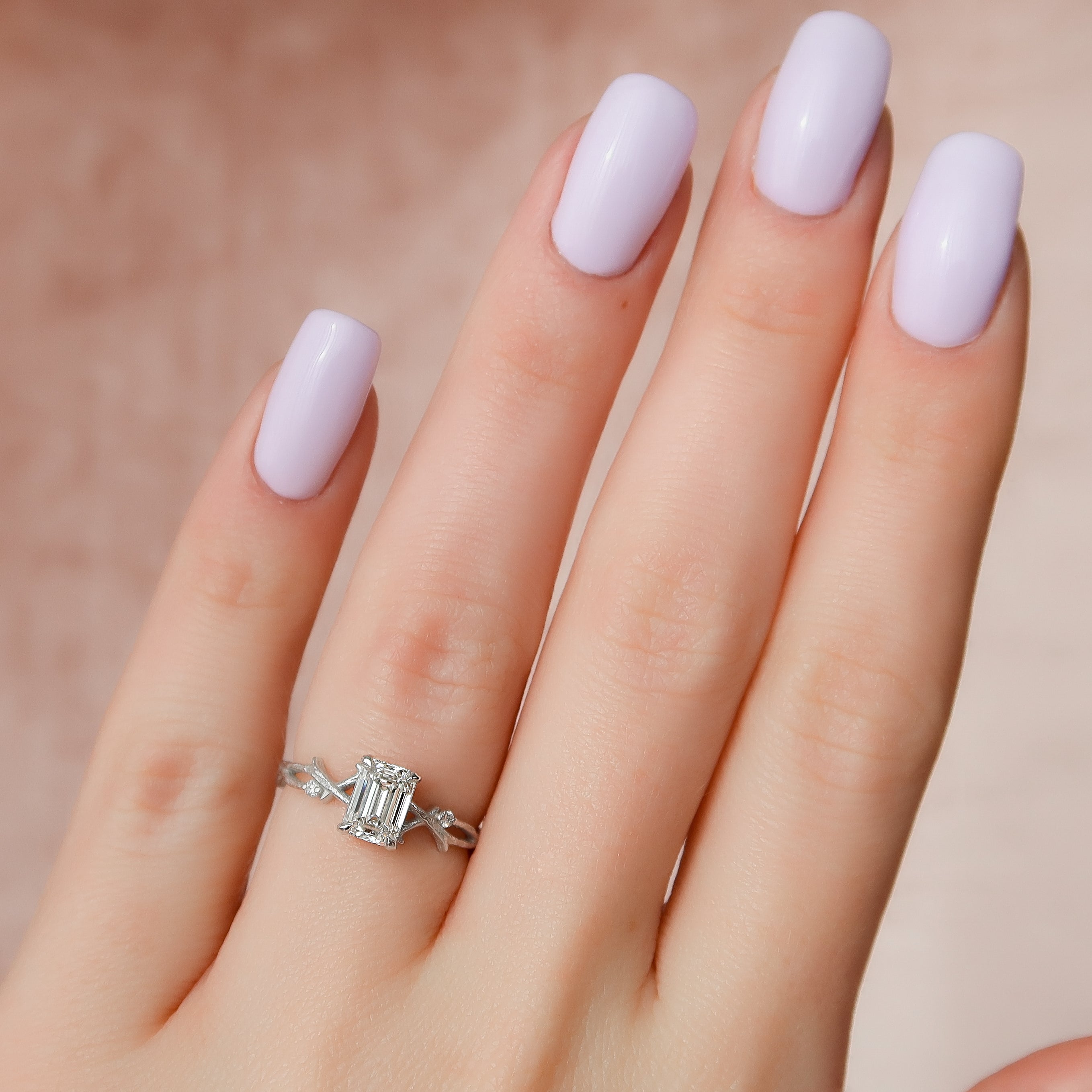 1.0 - 3.0 CT Emerald Cut Lab Grown Diamond Twig Setting Engagement Ring