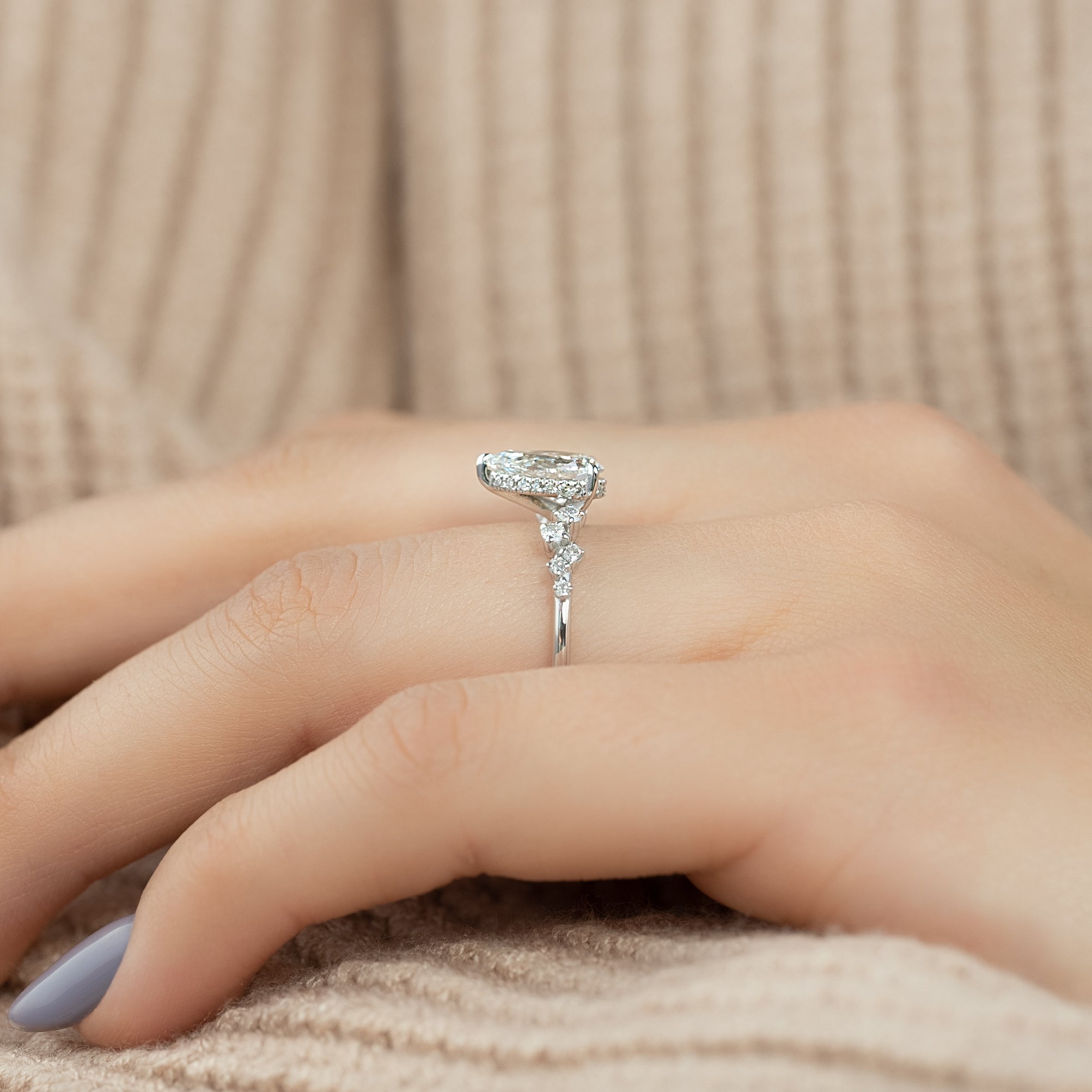 1.0- 3.0 CT Pear Cut Lab Grown Diamond Cluster Engagement Ring