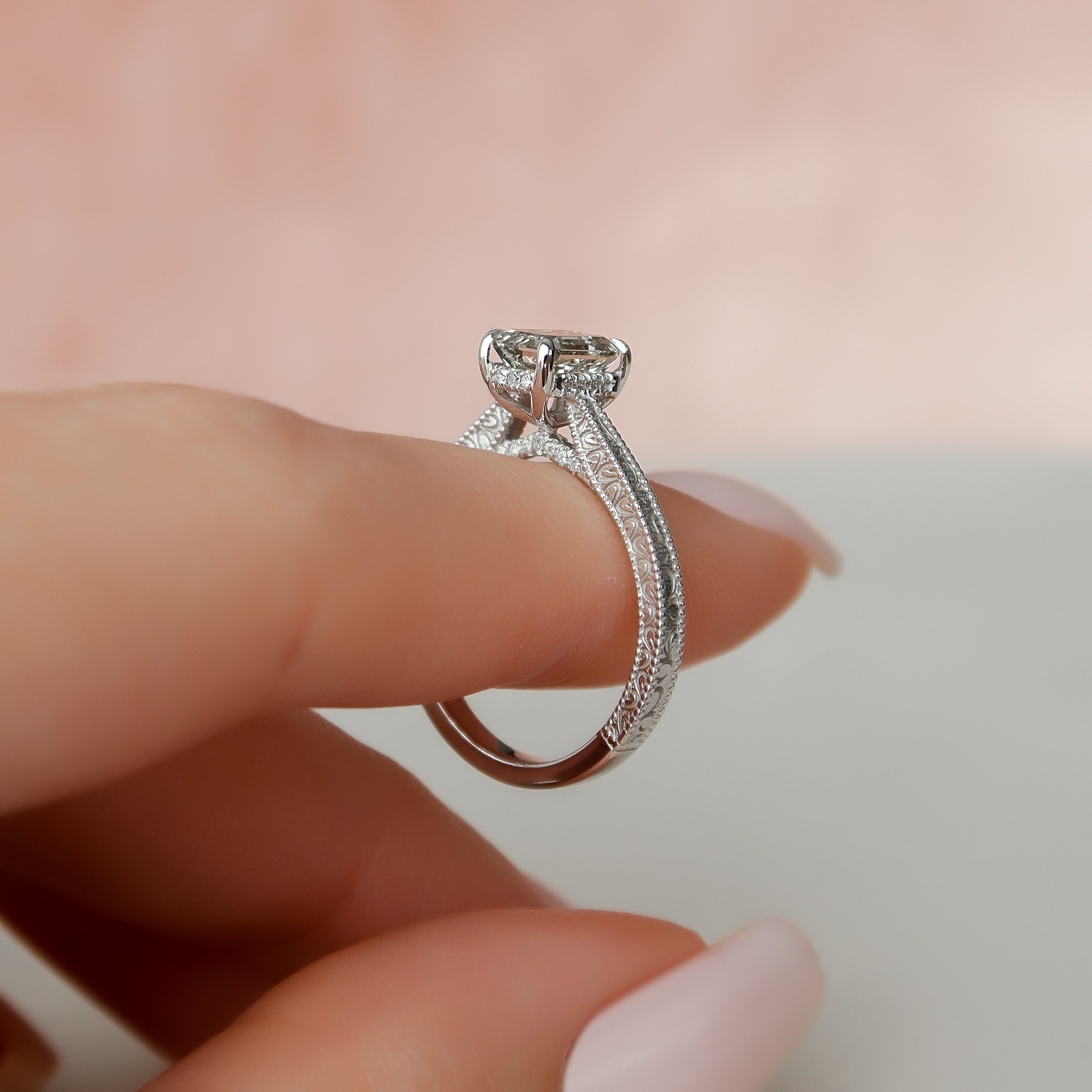 1.50 - 3.50 CT Emerald Cut Lab Grown Diamond vintage Engagement Ring