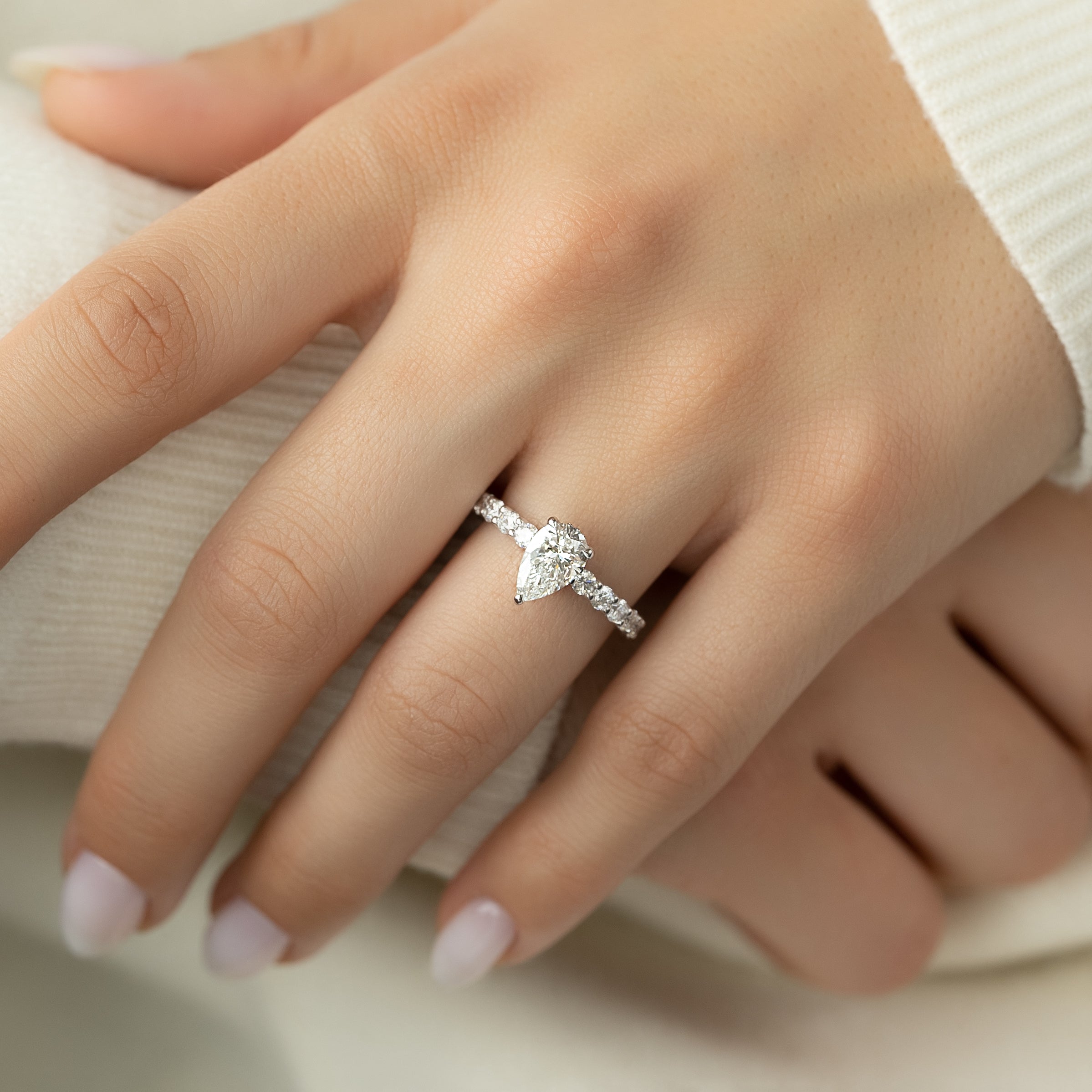 2.0 - 4.0 CT Pear Cut Lab Grown Diamond Hidden Halo & Pave Engagement Ring