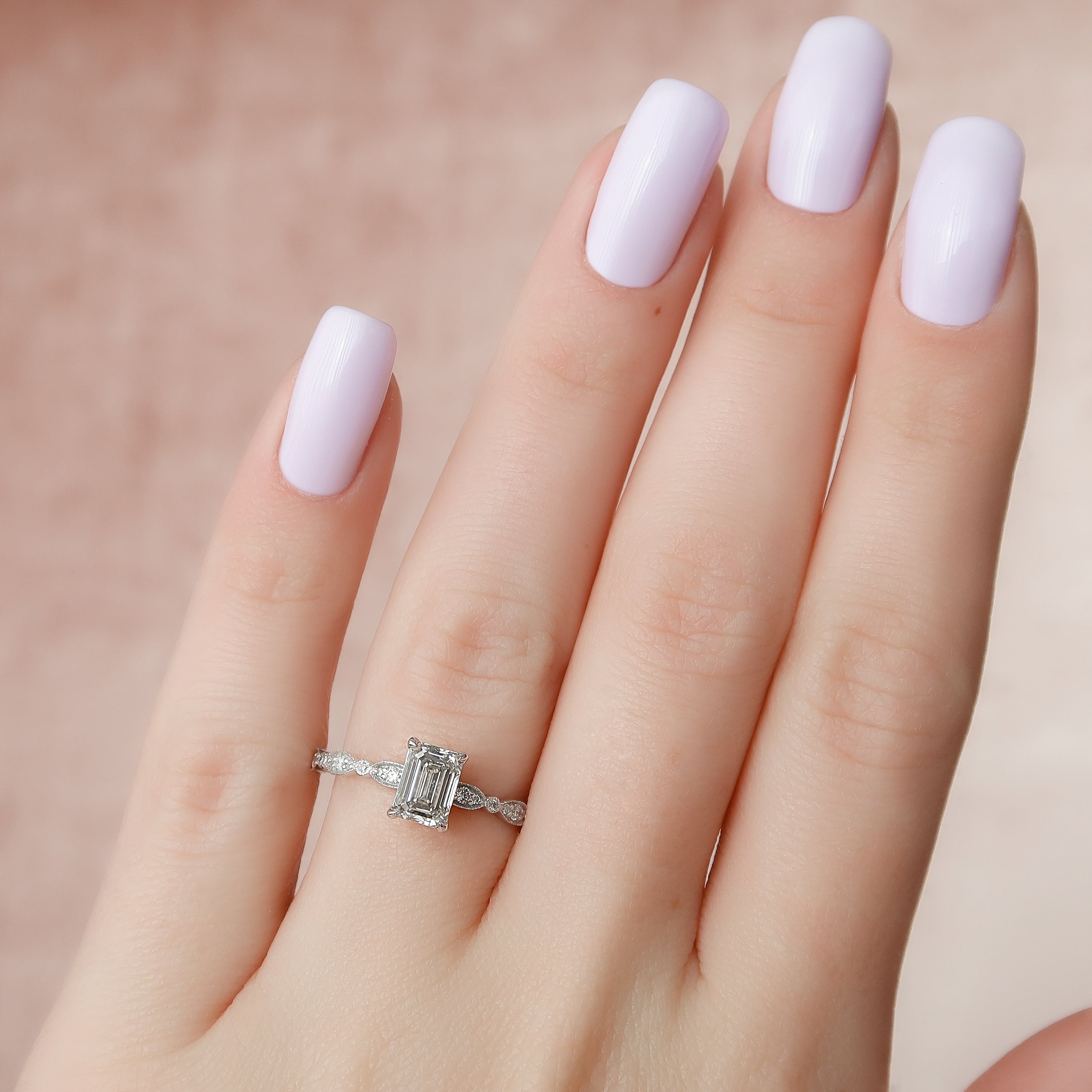 1.0 - 3.0 CT Emerald Cut Lab Grown Diamond Milgrain Setting Engagement Ring