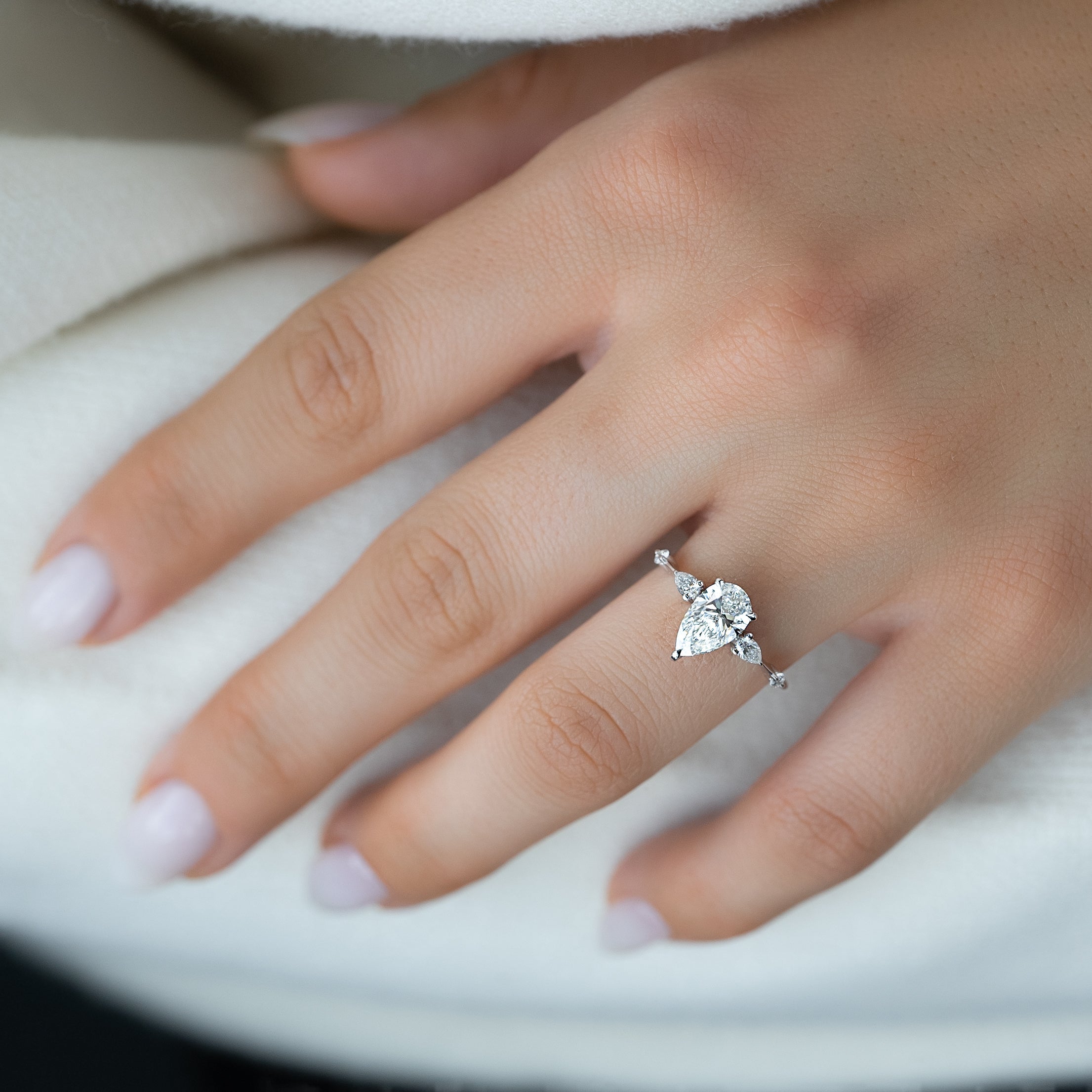1.0 - 3.0 CT Pear Cut Lab Grown Diamond Hidden Halo Engagement Ring