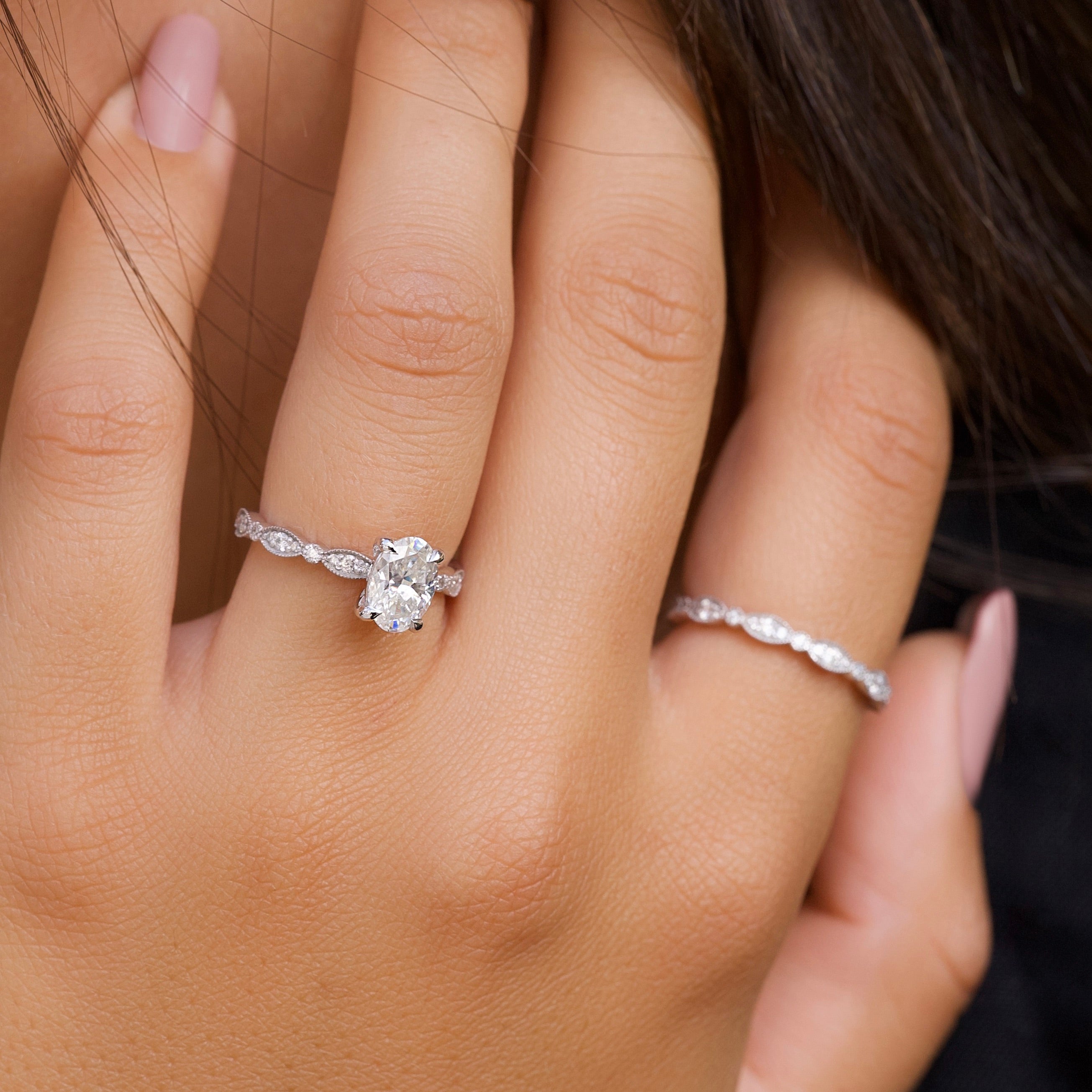 2.0 -4.0 CT Oval Cut Lab Grown Diamond Pave Engagement Ring