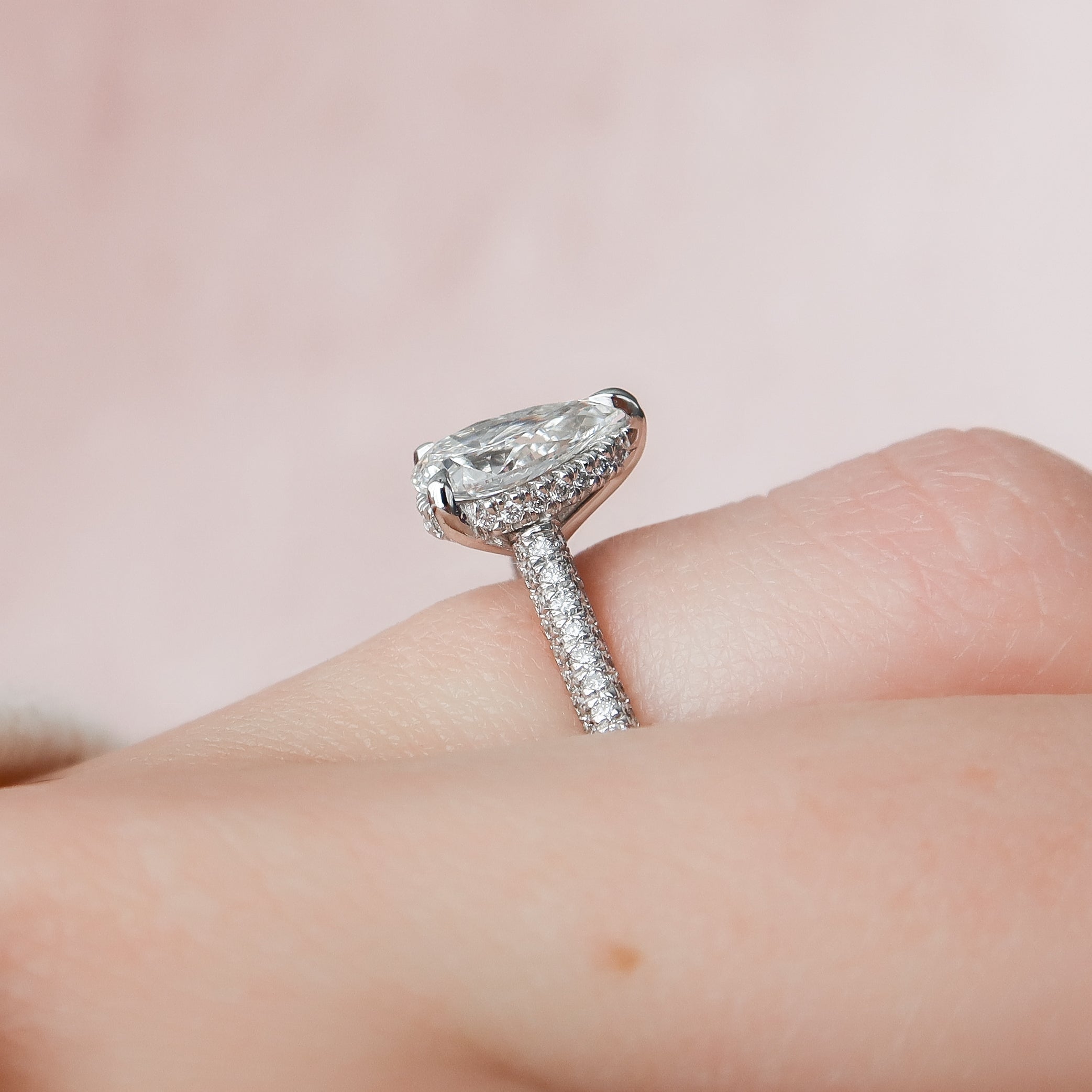 2.0 - 4.0 CT Pear Cut Lab Grown Diamond Hidden Halo & Pave Engagement Ring