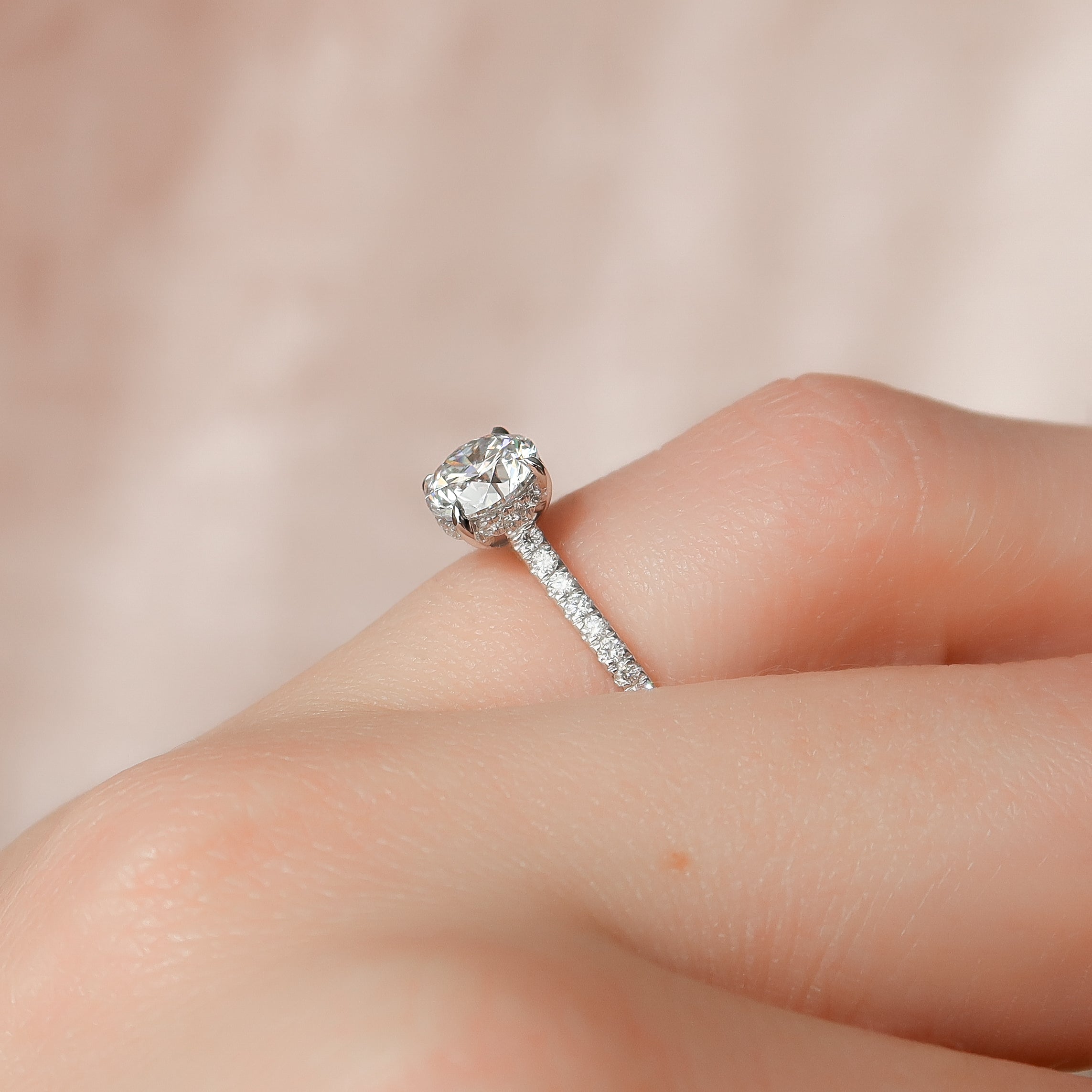 2.0 - 4.0 CT Round Cut CVD Diamond Hidden Halo & Pave Setting Engagement Ring