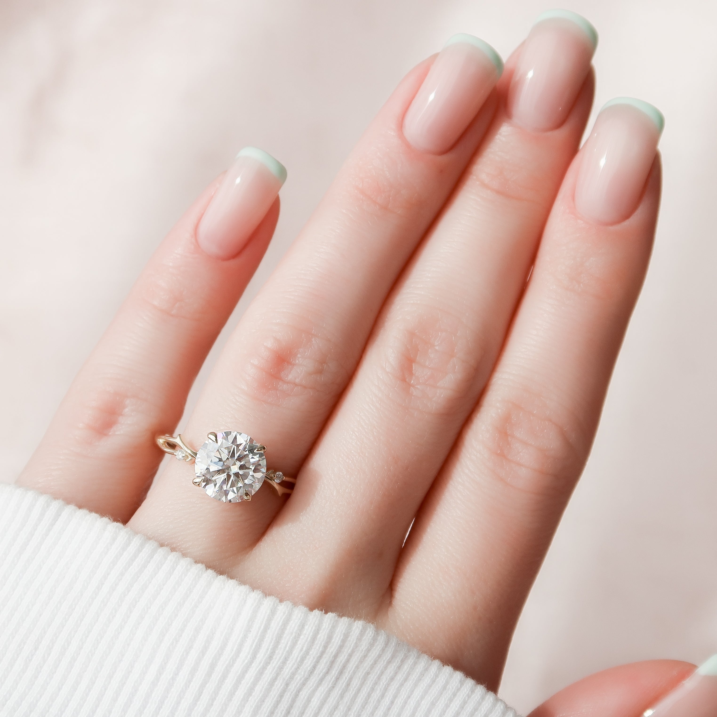 1.50 - 3.0 CT Round Cut Lab Grown Diamond Twig Setting Engagement Ring