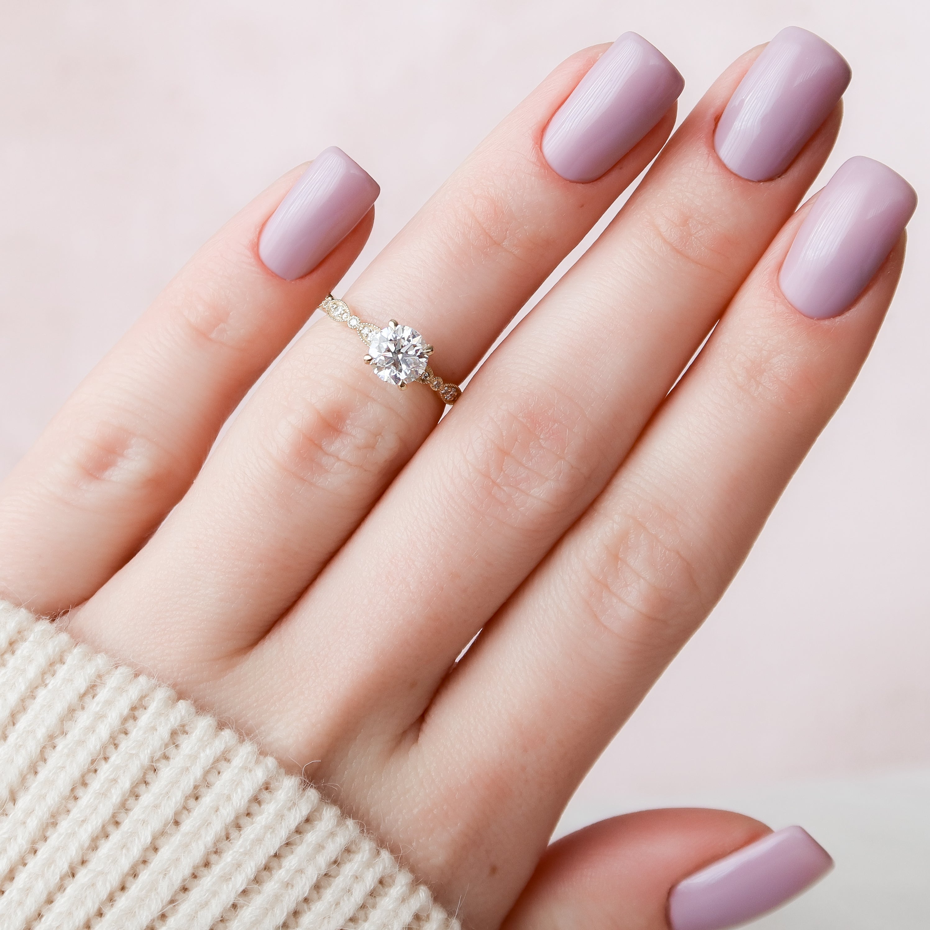 1.0 - 2.0 CT Round Cut Lab Grown Diamond art-deco Engagement Ring