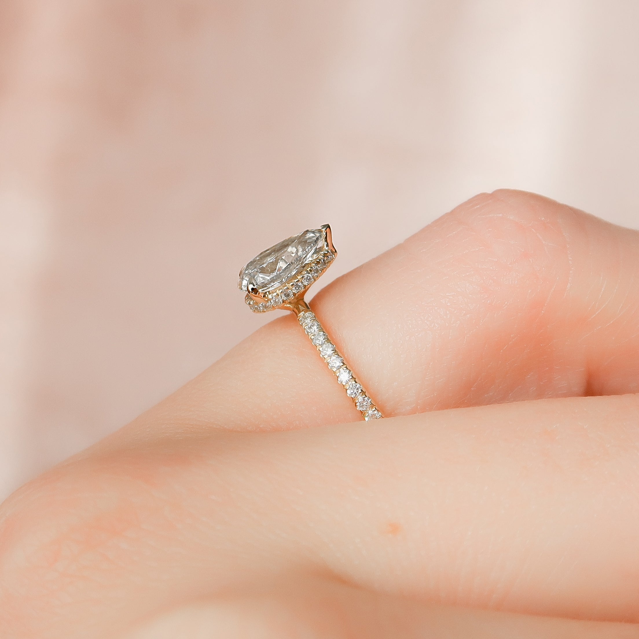 1.50 - 3.50 CT Pear Cut Lab Grown Diamond Hidden Halo & Pave Engagement Ring