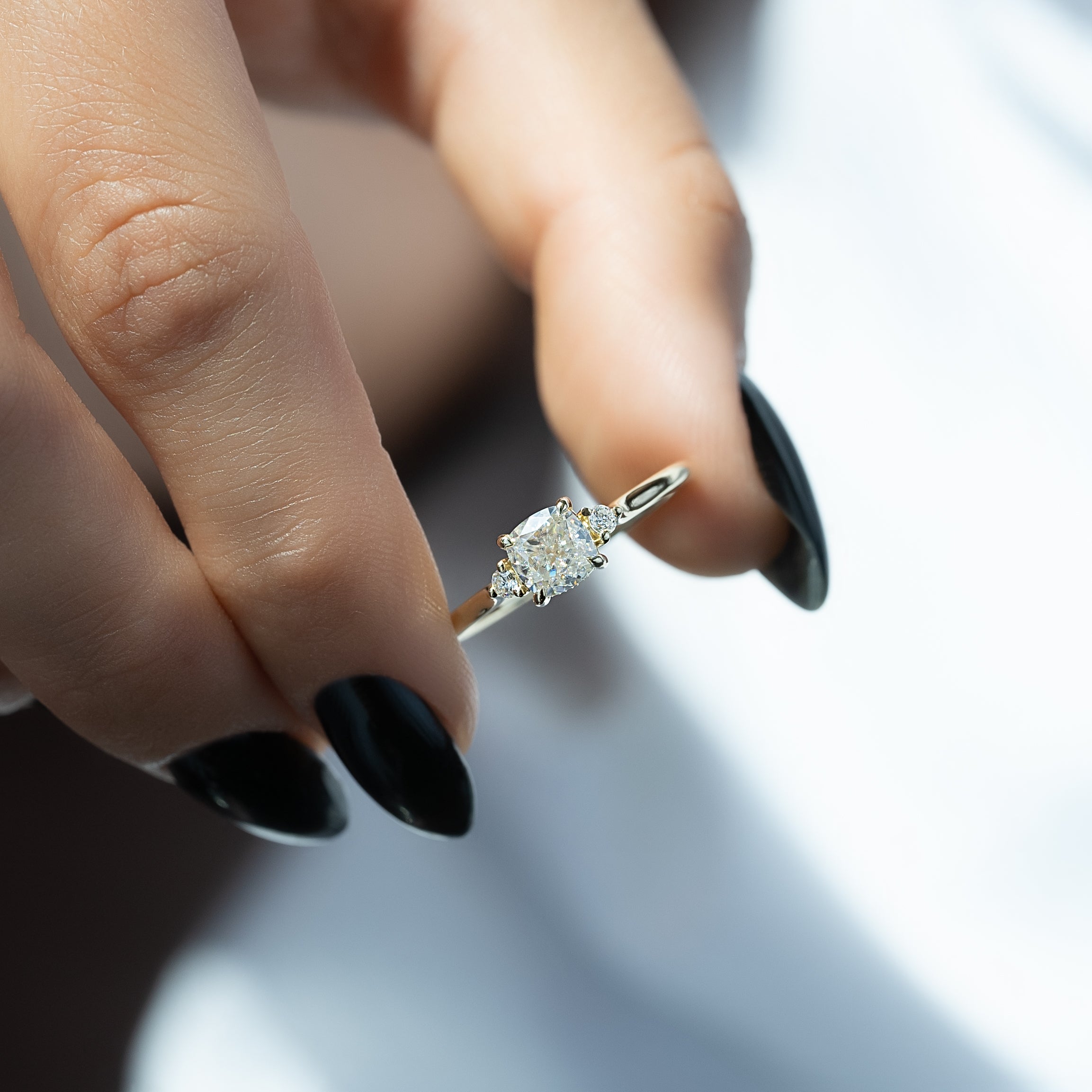 2.0 - 3.0 CT Cushion Cut CVD Diamond Three Stone Style Engagement Ring