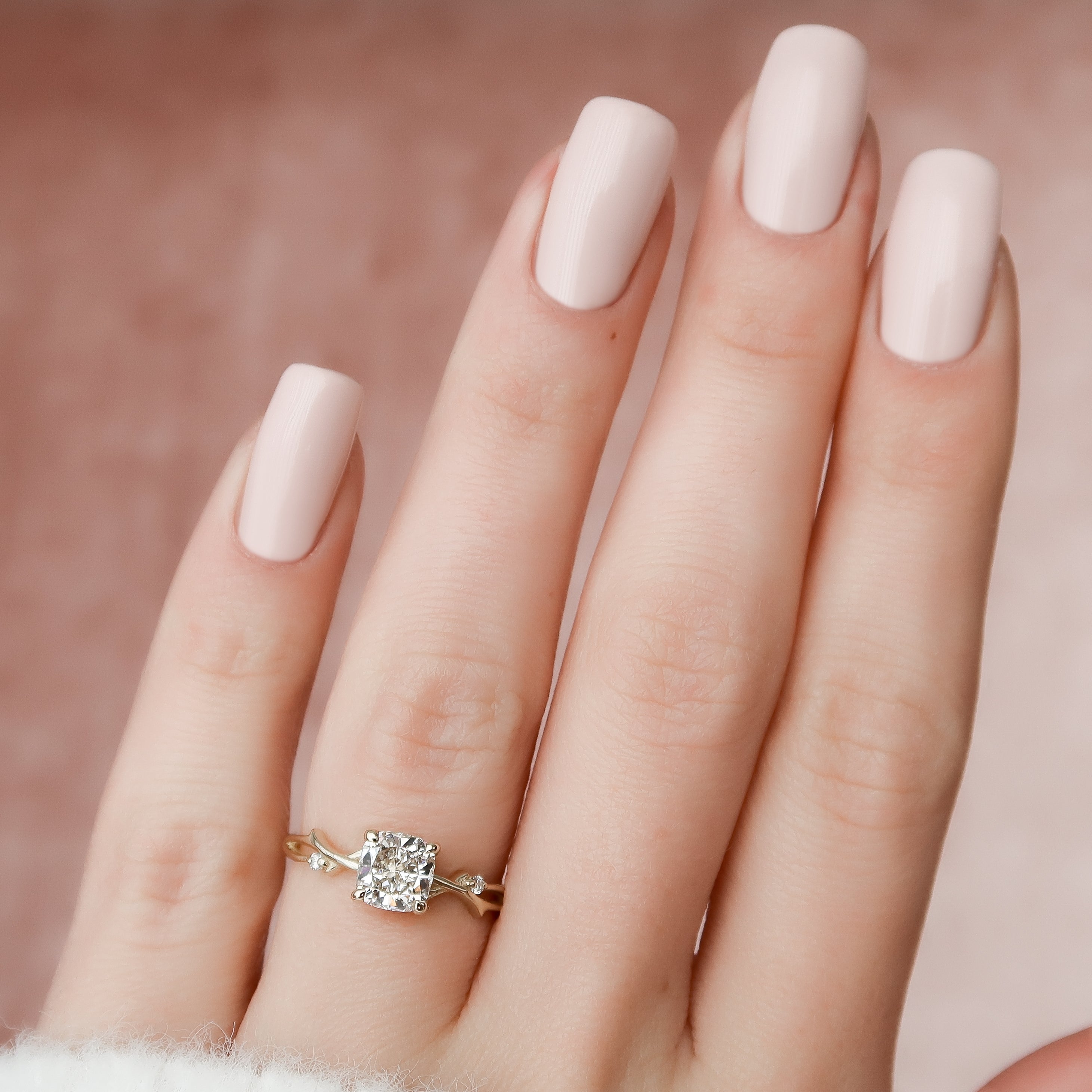 1.50 - 3.50 CT Cushion Cut Lab Grown Diamond twig Engagement Ring