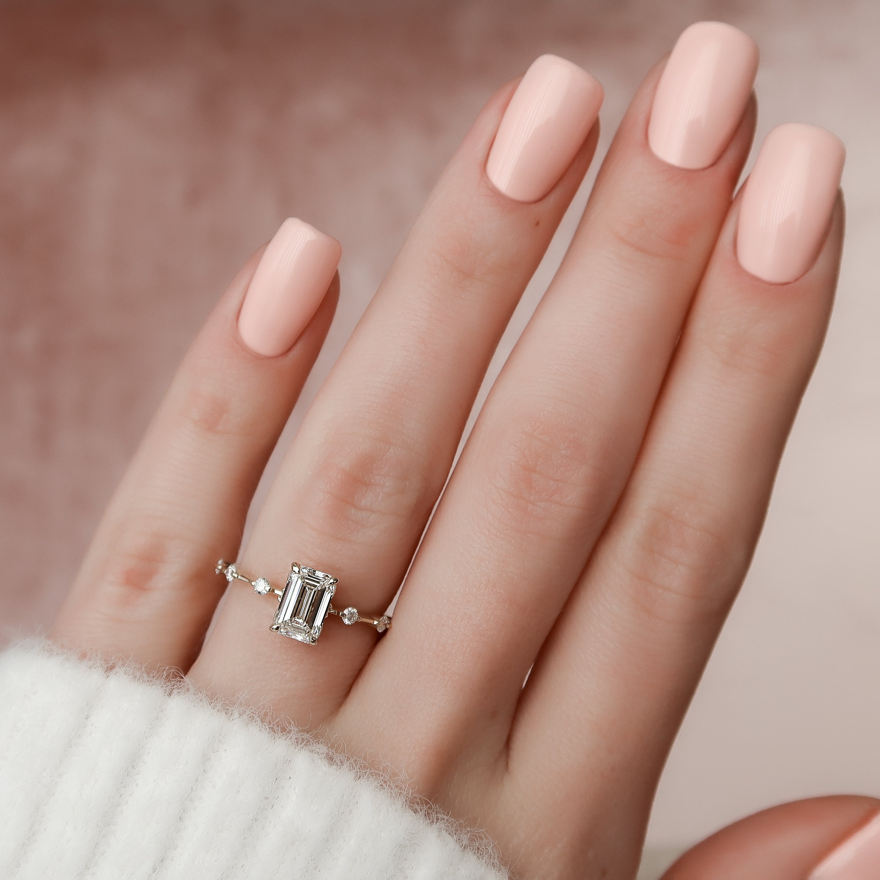 1.50 - 3.50 CT Emerald Cut Lab Grown Diamond Dainty Pave Engagement Ring