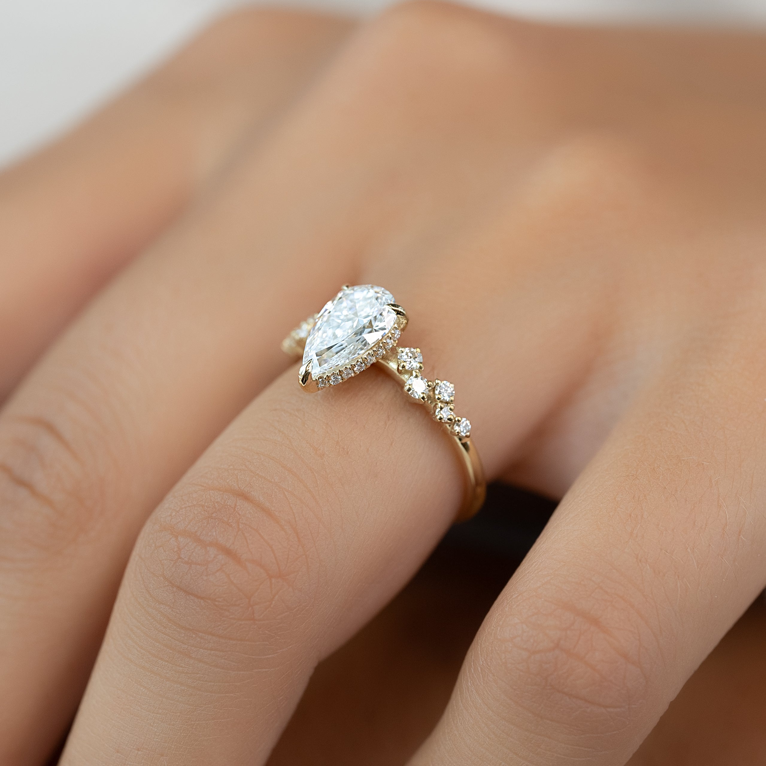 1.0- 3.0 CT Pear Cut Lab Grown Diamond Cluster Engagement Ring