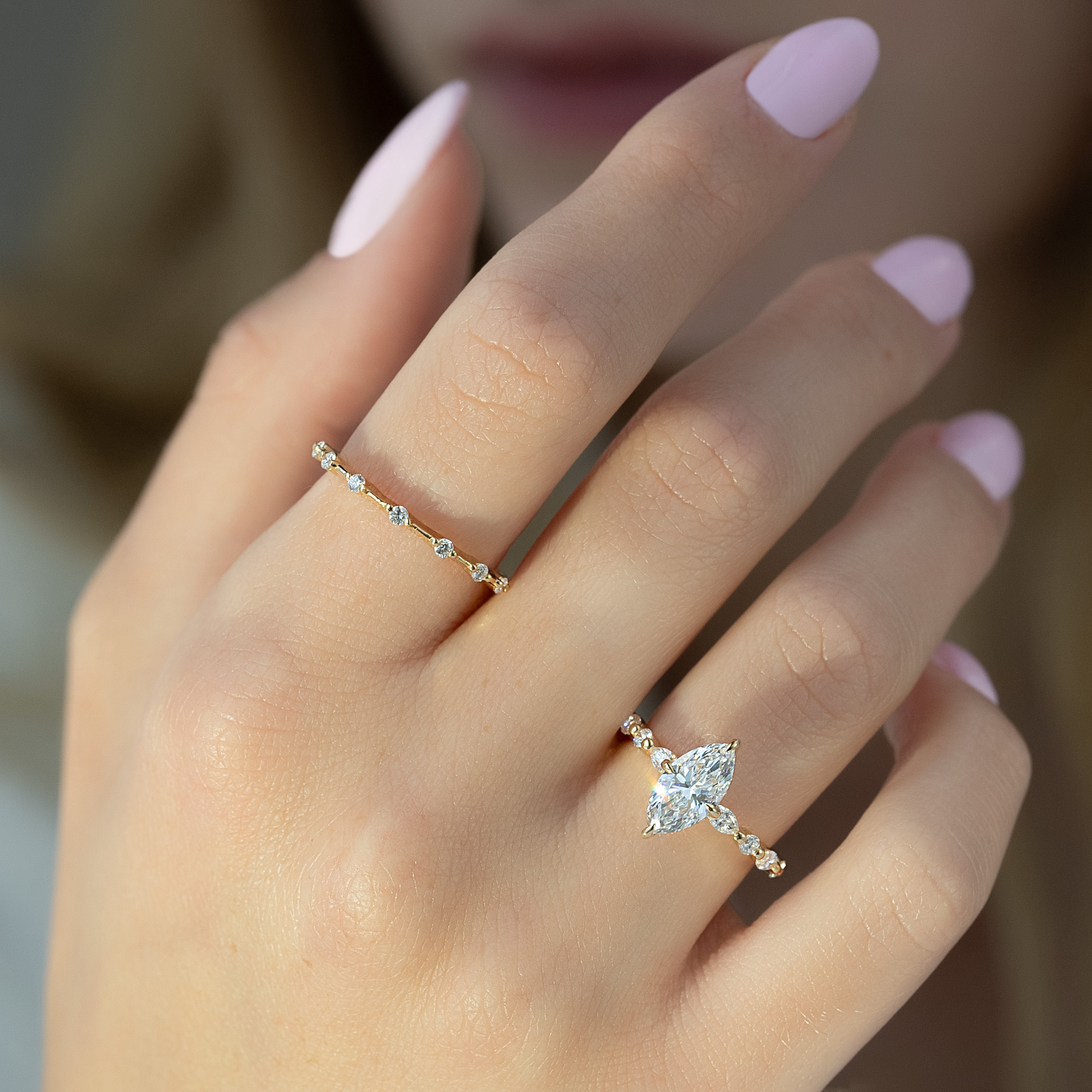 2.0 - 4.0 CT Marquise shaped CVD Diamond Pave Design Engagement Ring